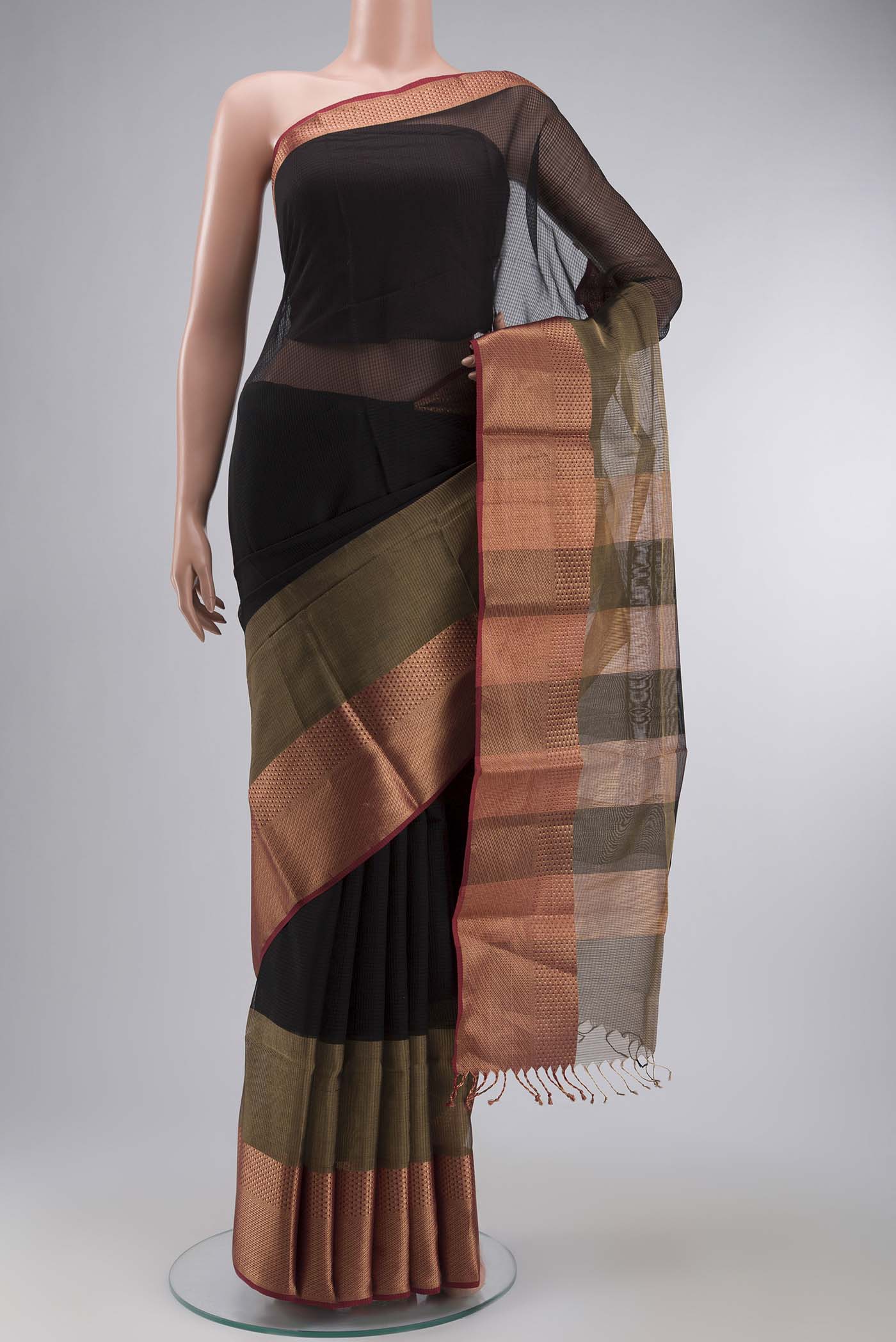 Black Maheshwari Silk Cotton Saree