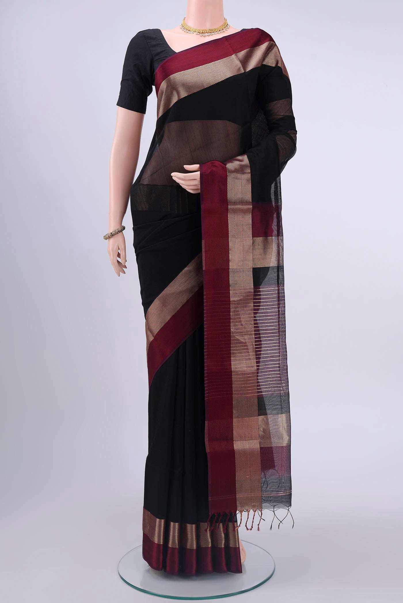 Black Maheshwari Silk Cotton Saree