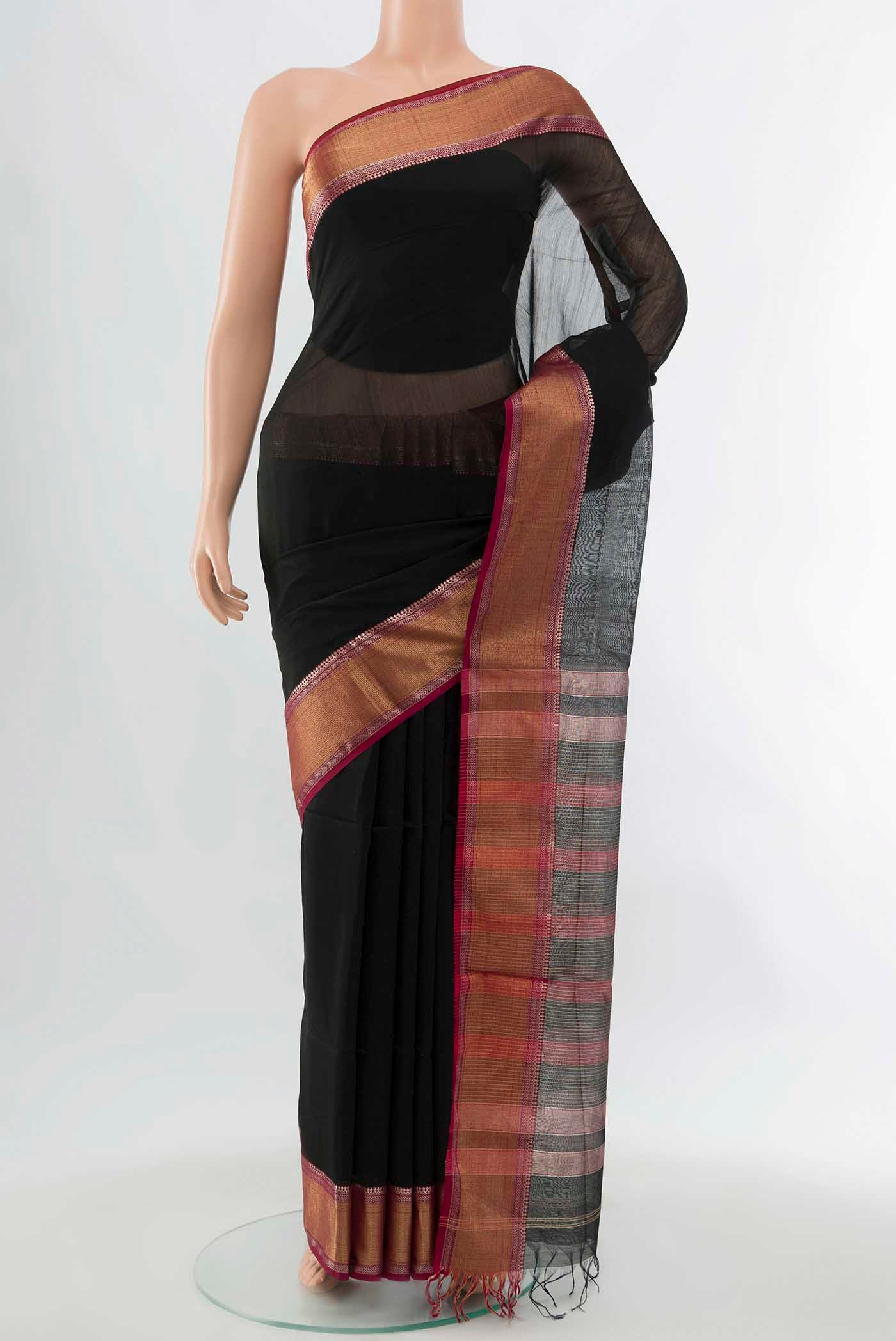 Black Maheshwari Silk Cotton Saree
