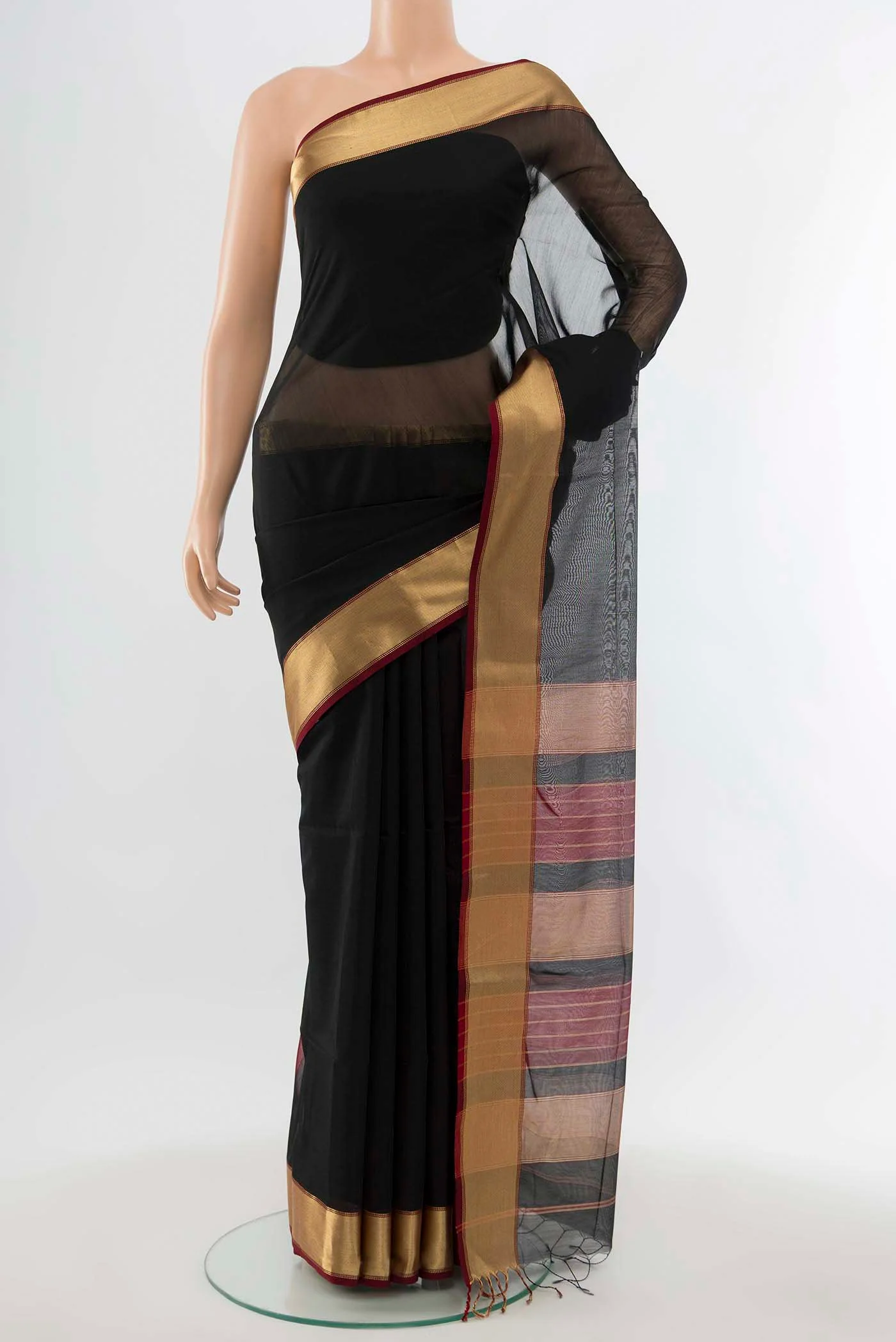Black Maheshwari Silk Cotton Saree