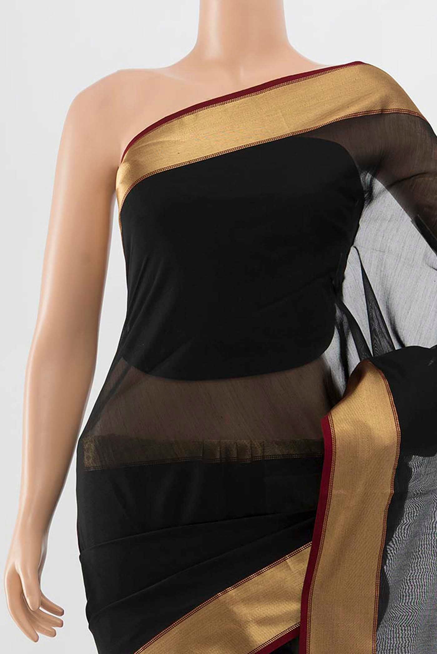 Black Maheshwari Silk Cotton Saree - Image 2