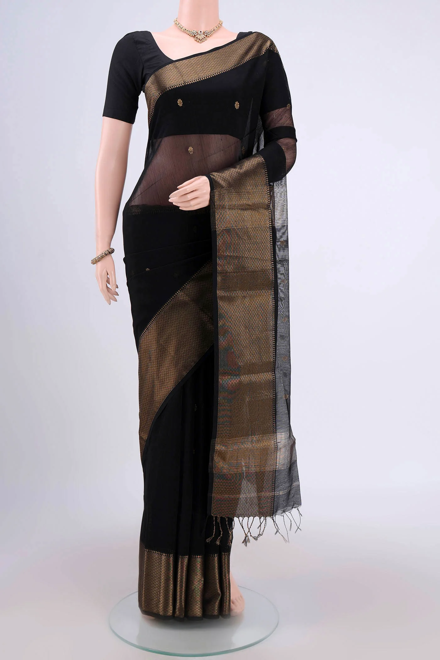 Black Maheshwari Silk Cotton Saree