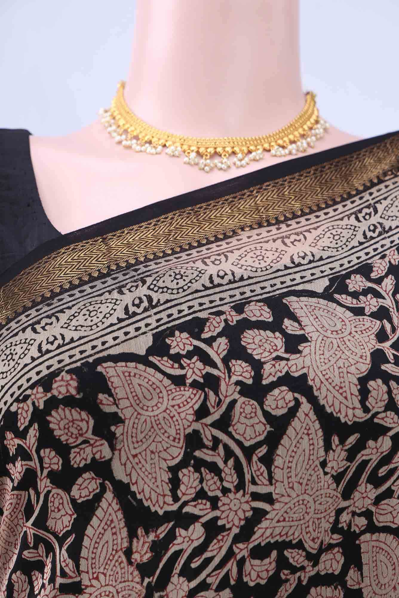 Black Maheshwari Silk Cotton Saree - Image 2