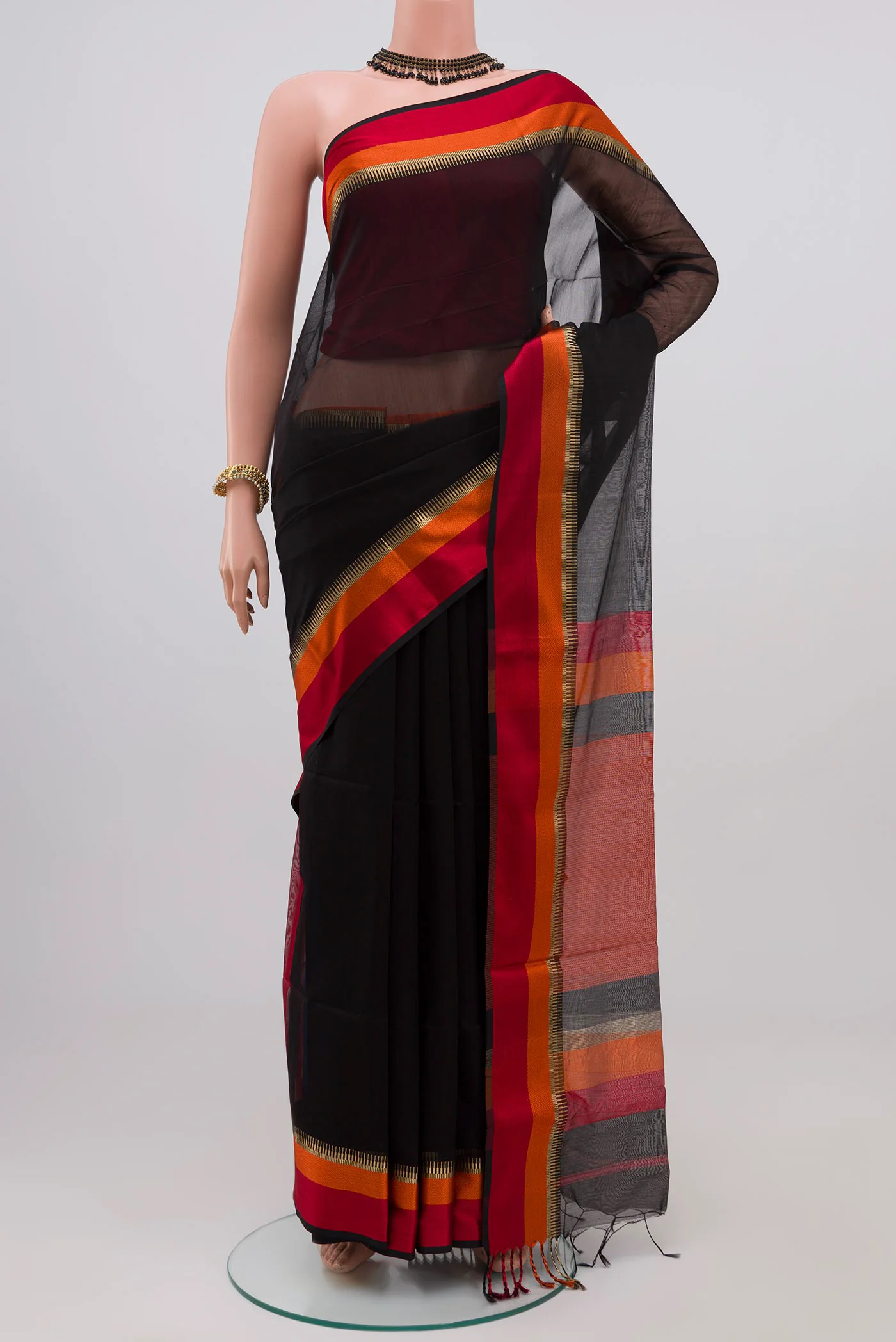 Black Maheshwari Silk Cotton Saree