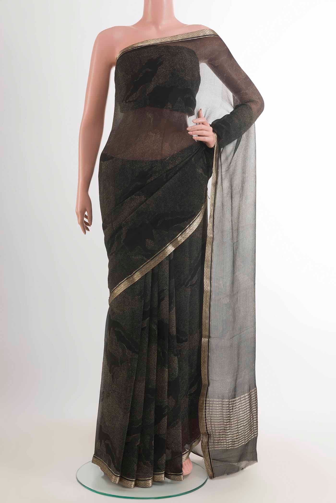 Black Mysore Chiffon Saree