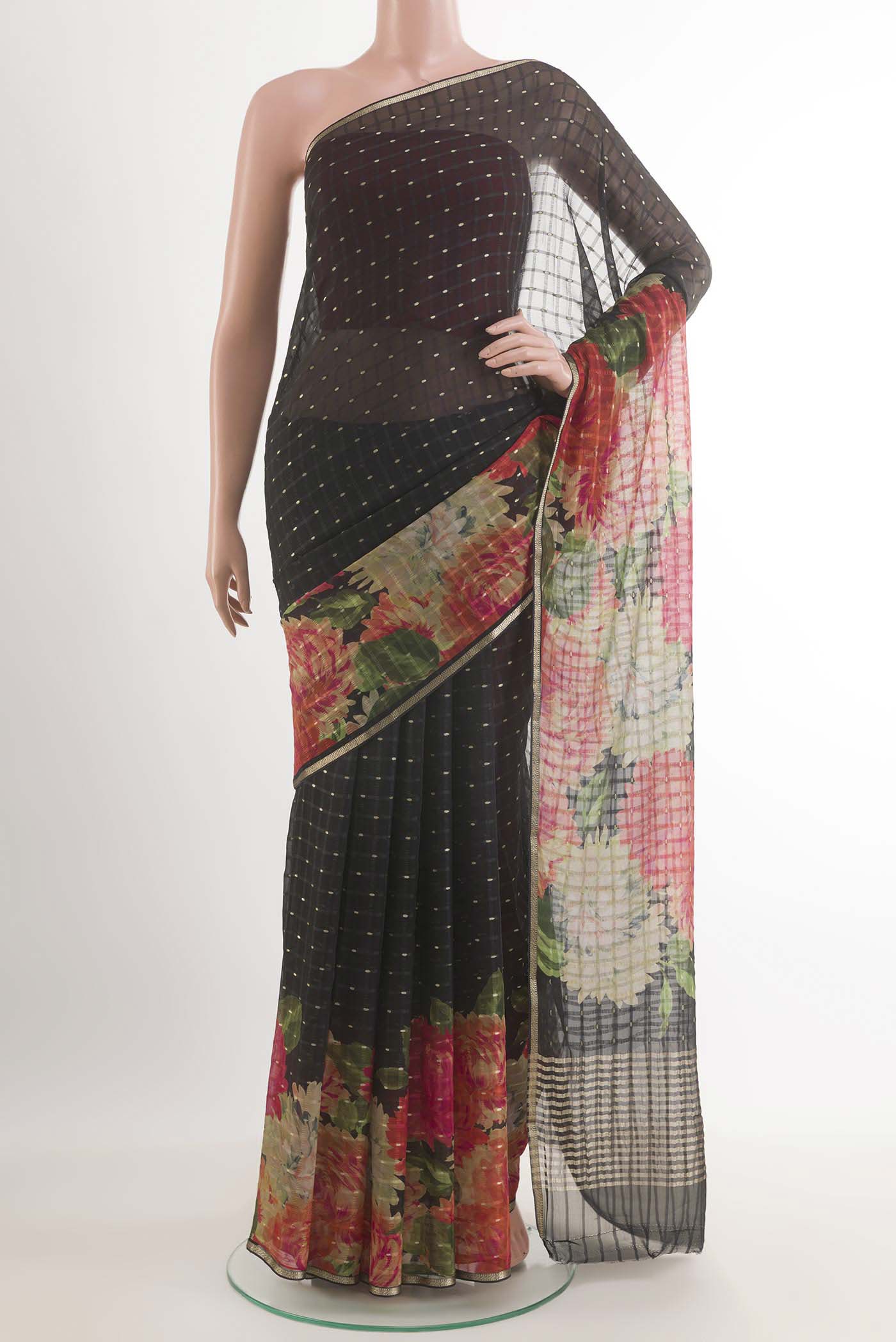 Black Mysore Chiffon Saree
