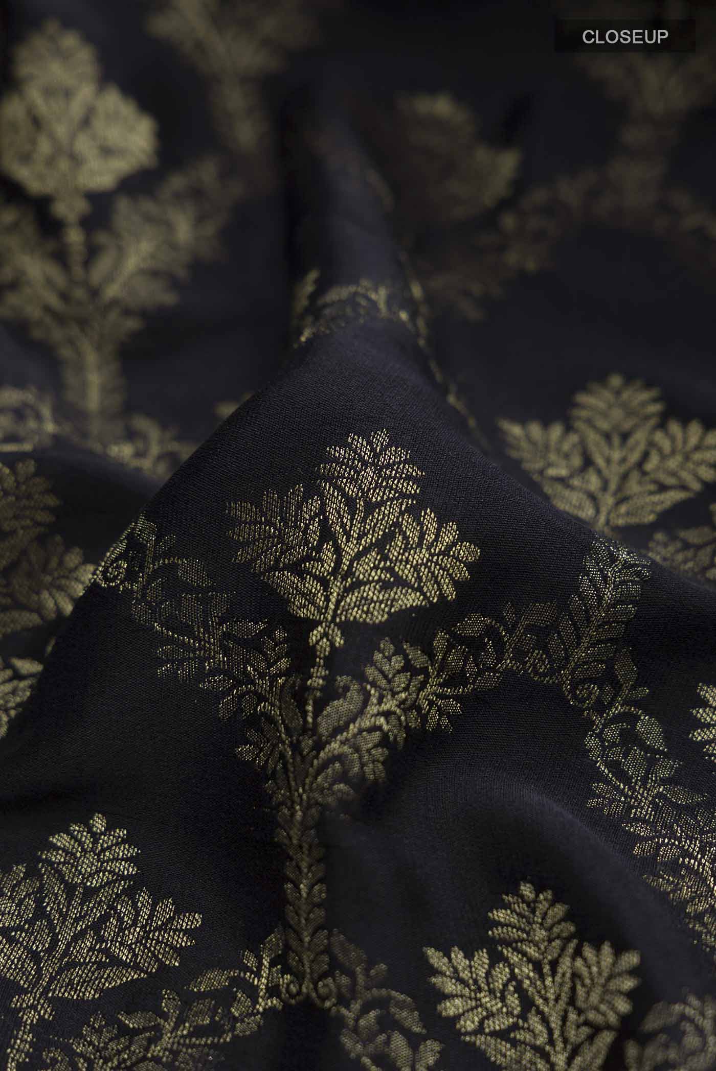 Black Mysore Crepe Saree - Image 2