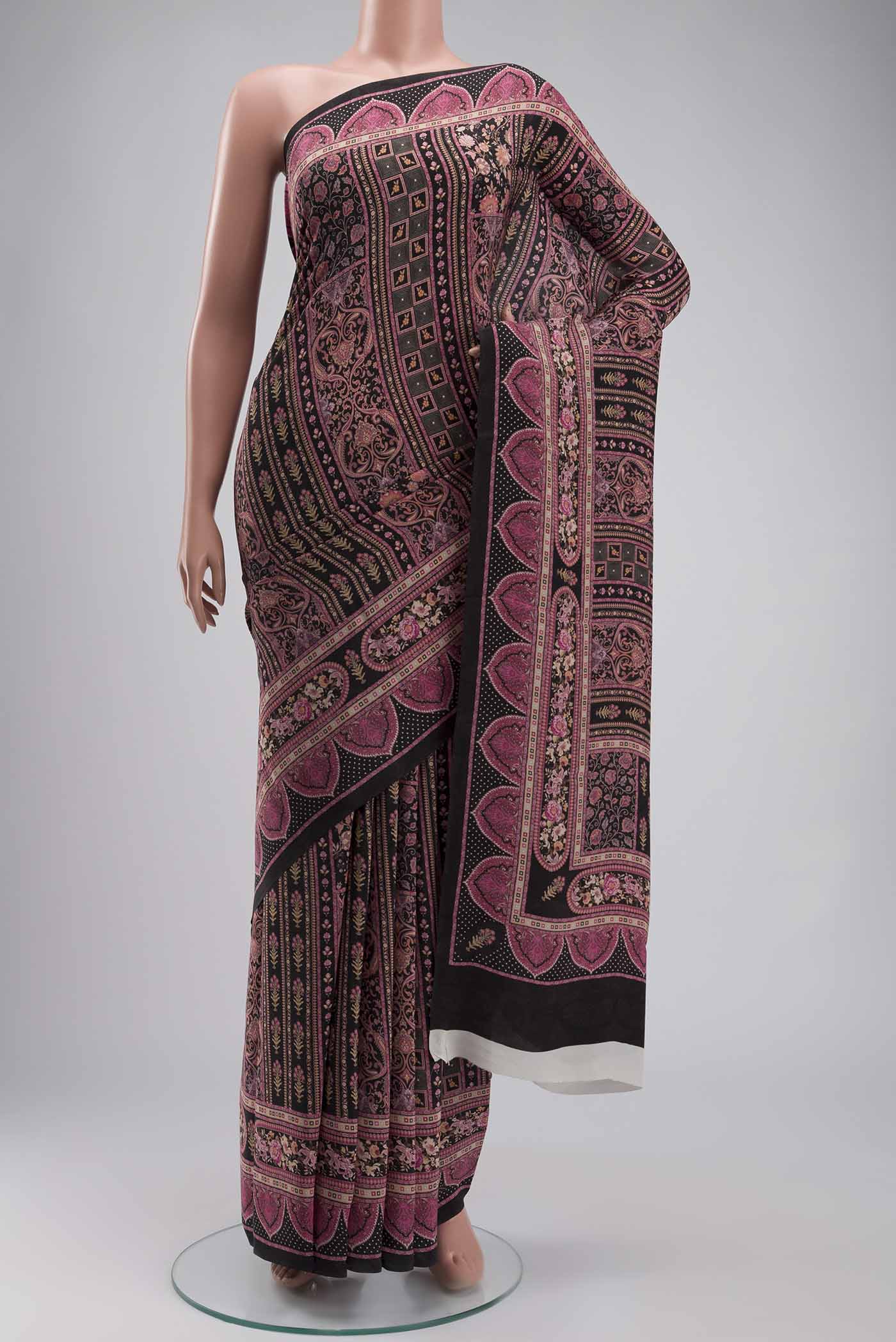 Black Mysore Crepe Saree