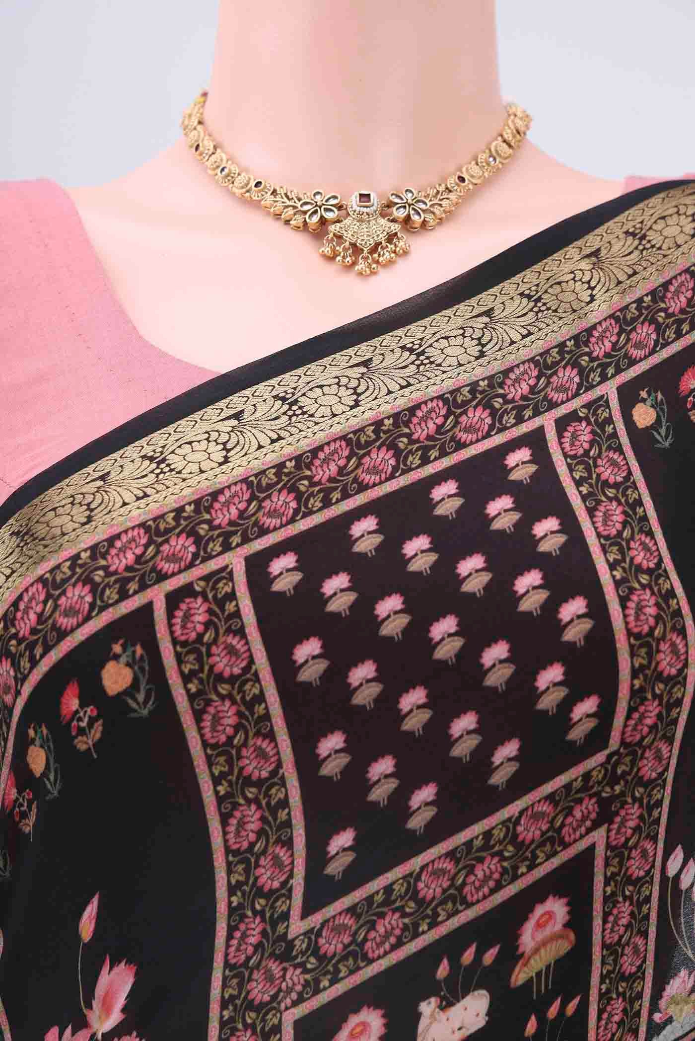 Black Mysore Crepe Saree - Image 2