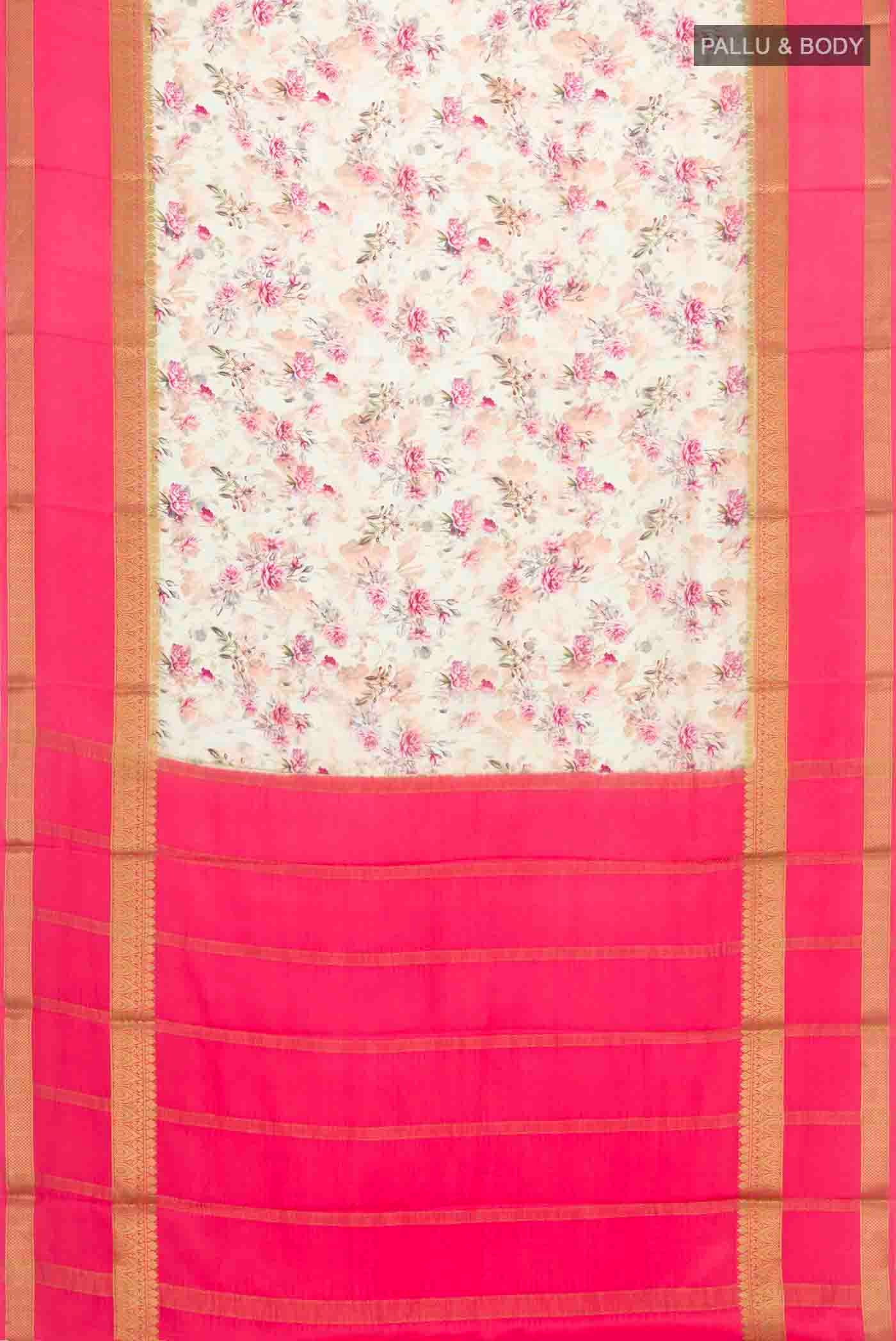 Cream Mysore Crepe Saree - Image 5
