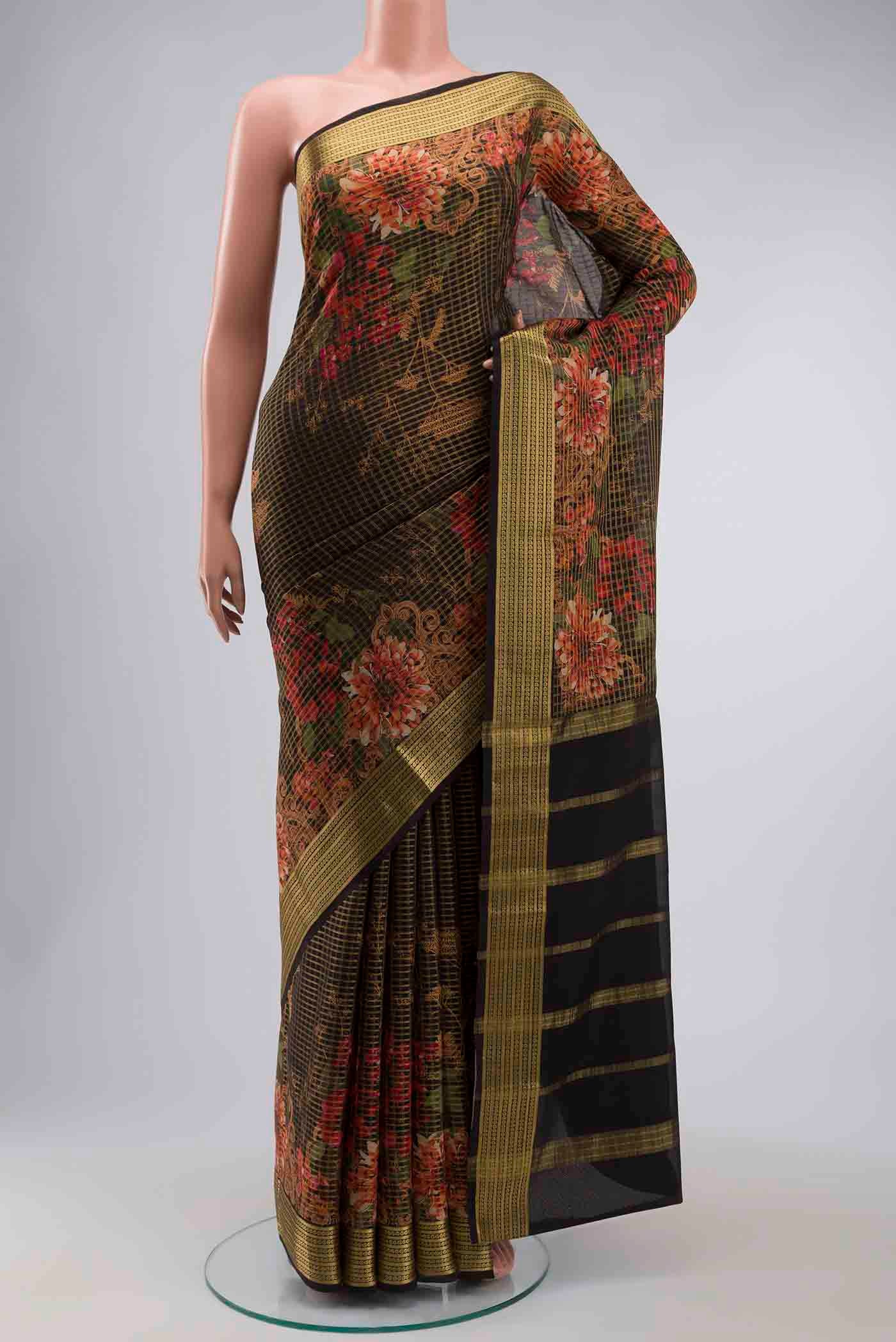 Black Mysore Crepe Saree