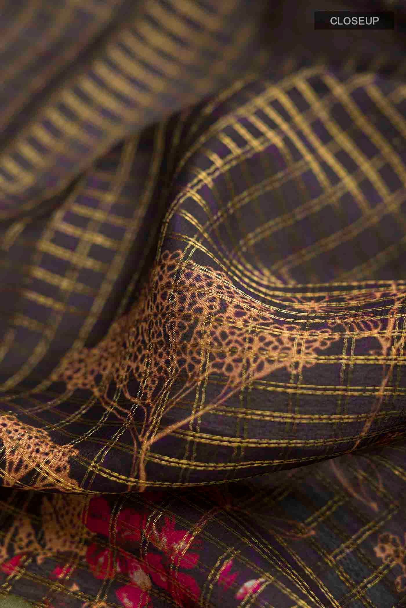 Black Mysore Crepe Saree - Image 2