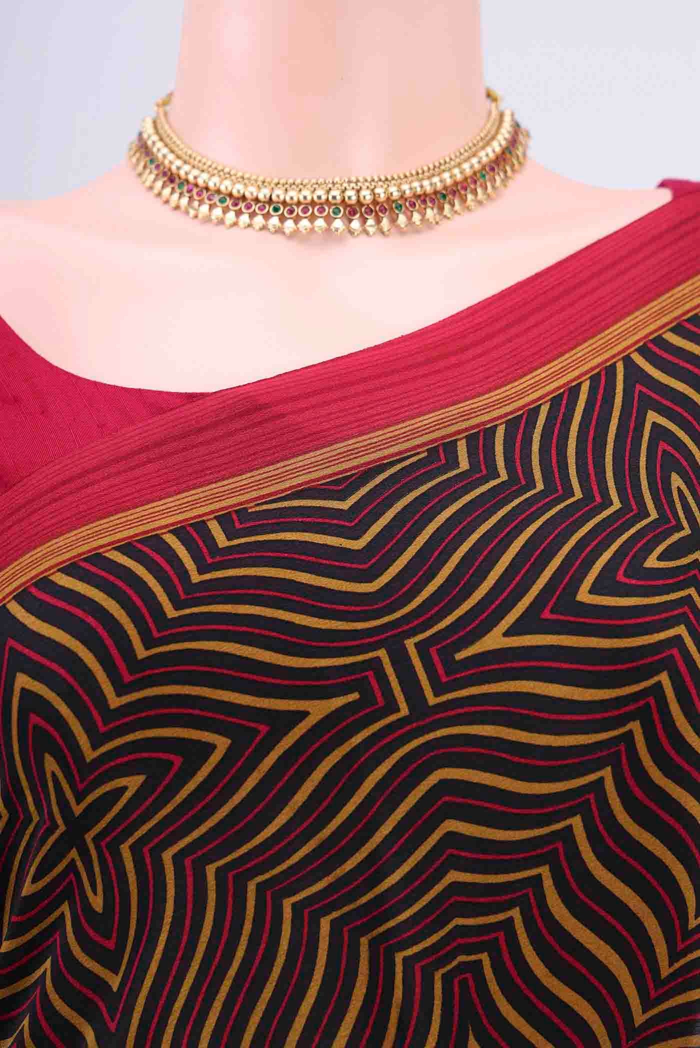 Black Mysore Crepe Saree - Image 2