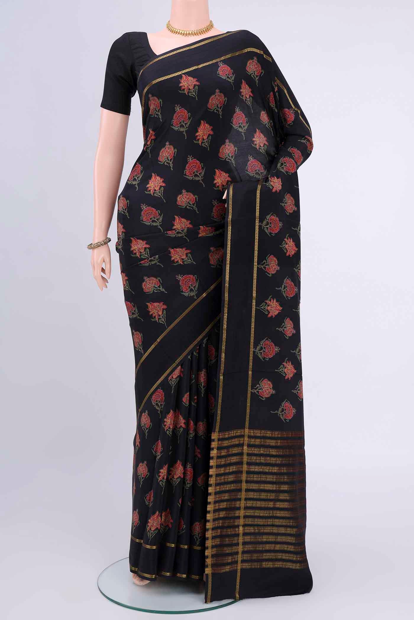 Black Mysore Crepe Saree