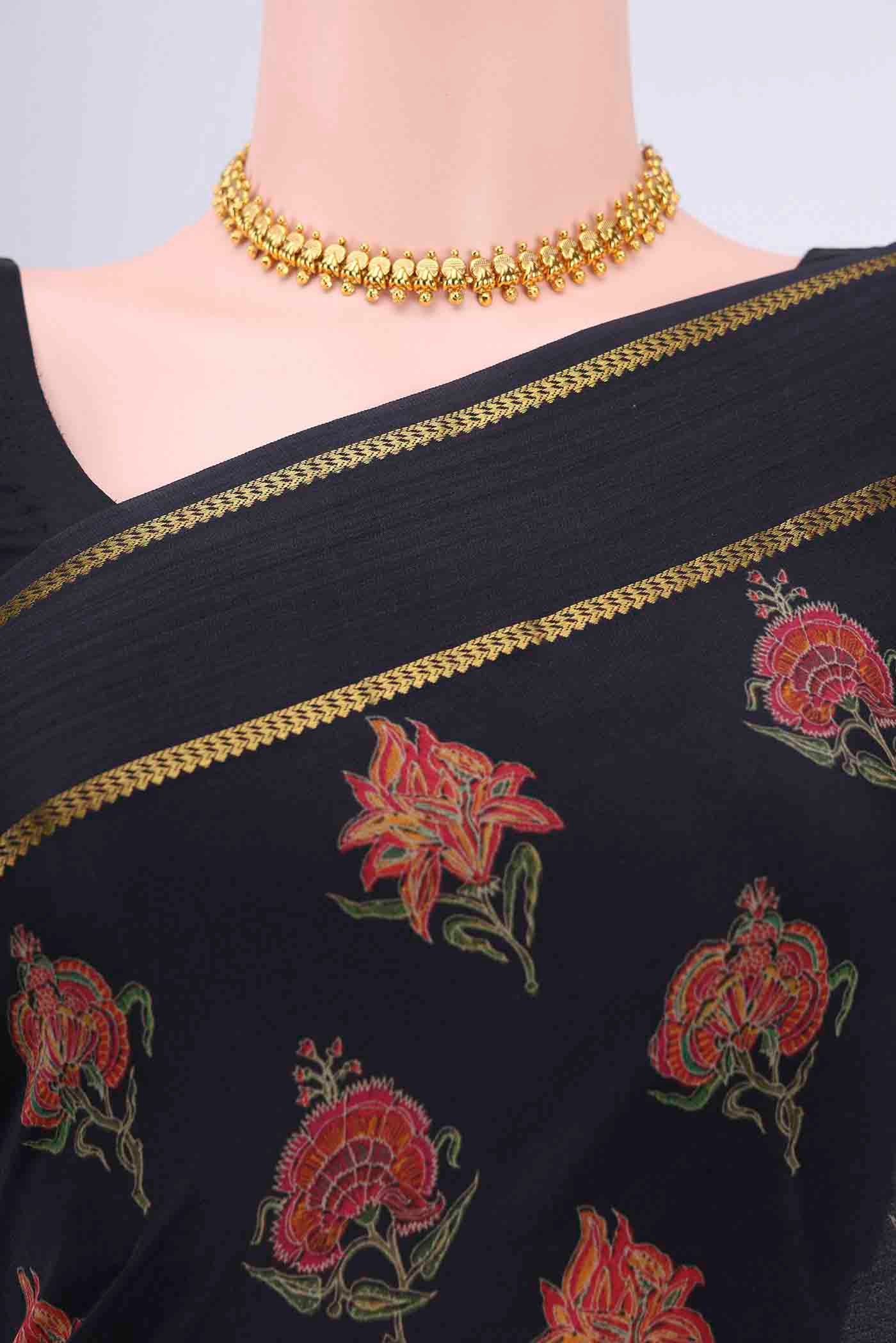 Black Mysore Crepe Saree - Image 2