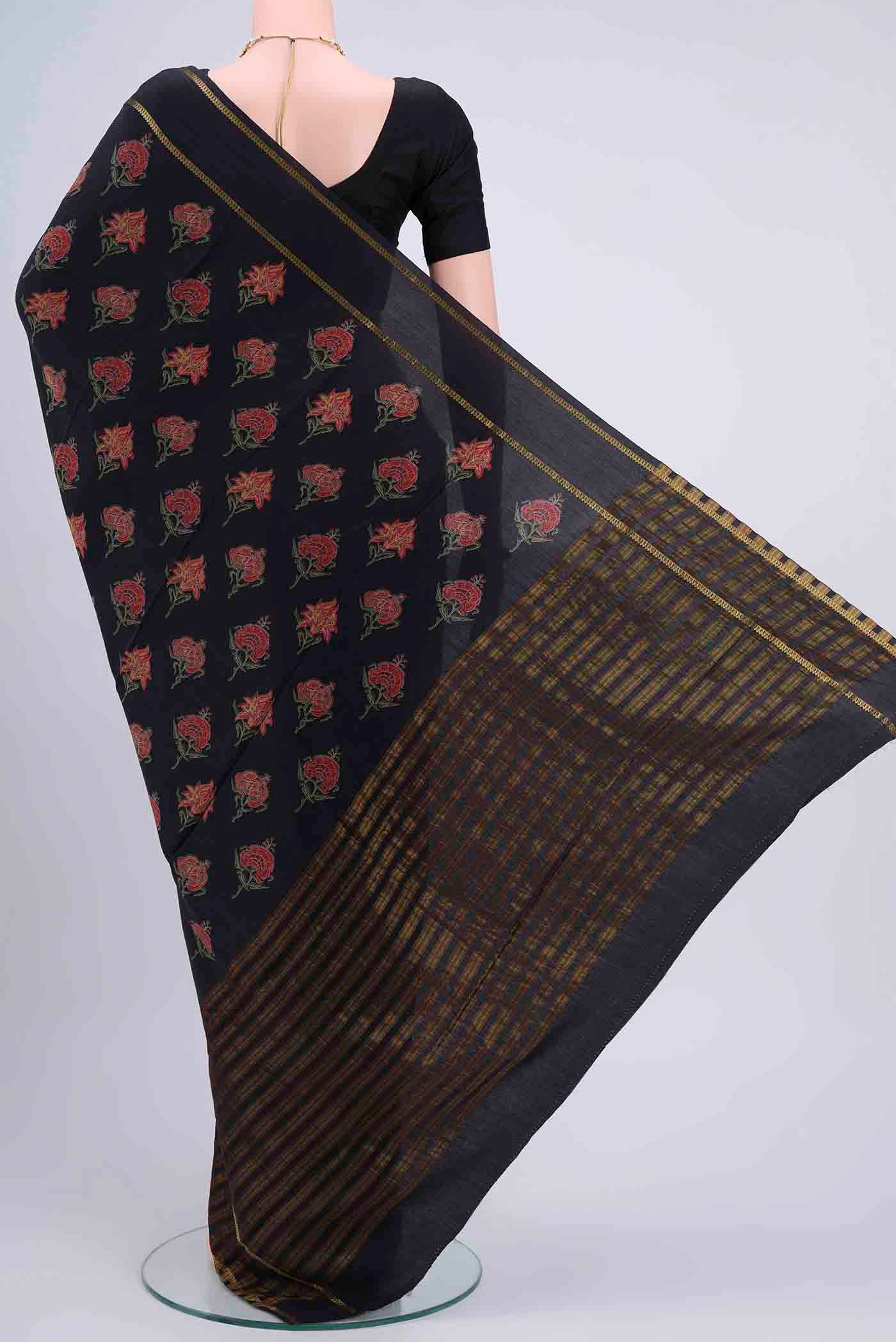 Black Mysore Crepe Saree - Image 3