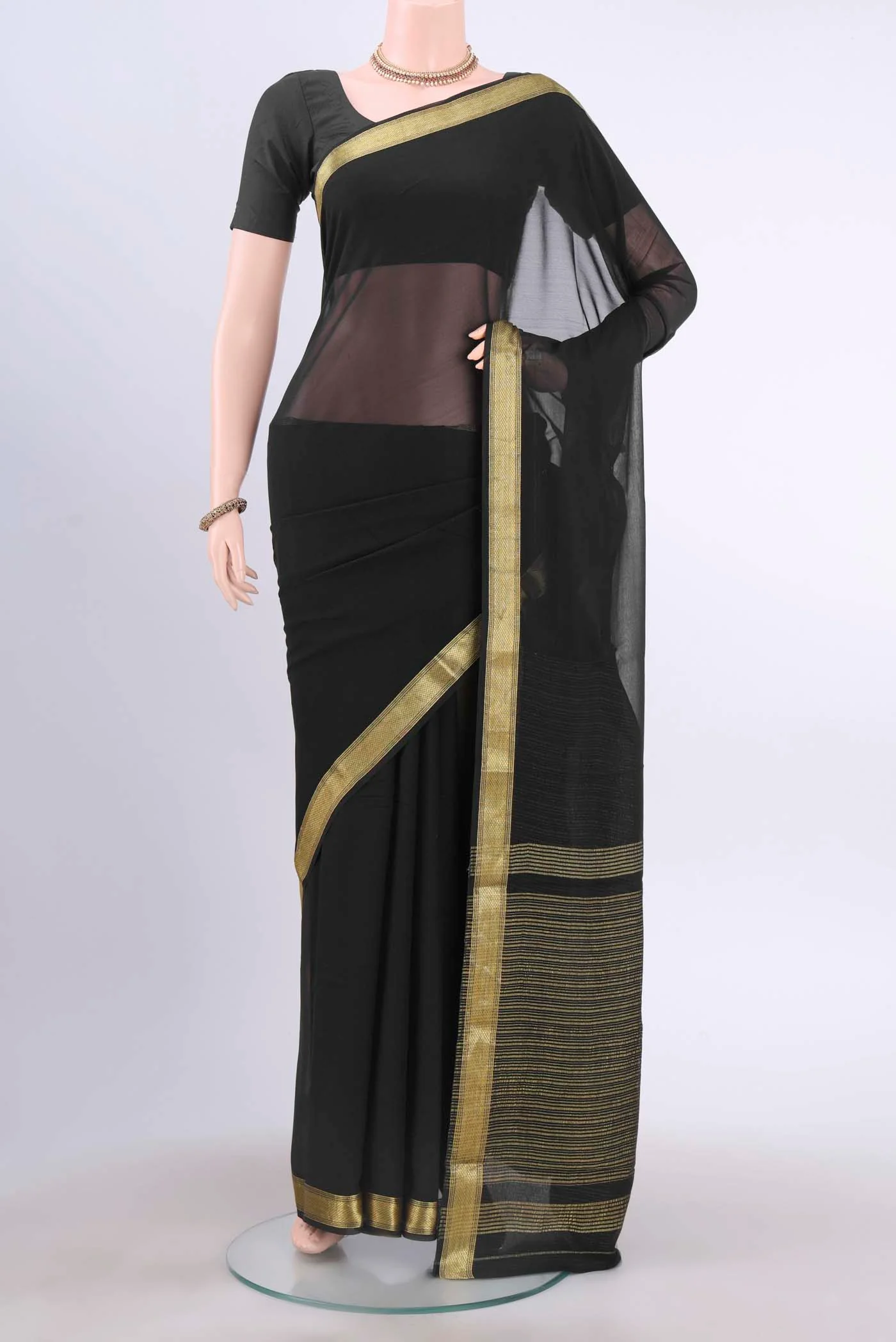 Black Mysore Georgette Saree