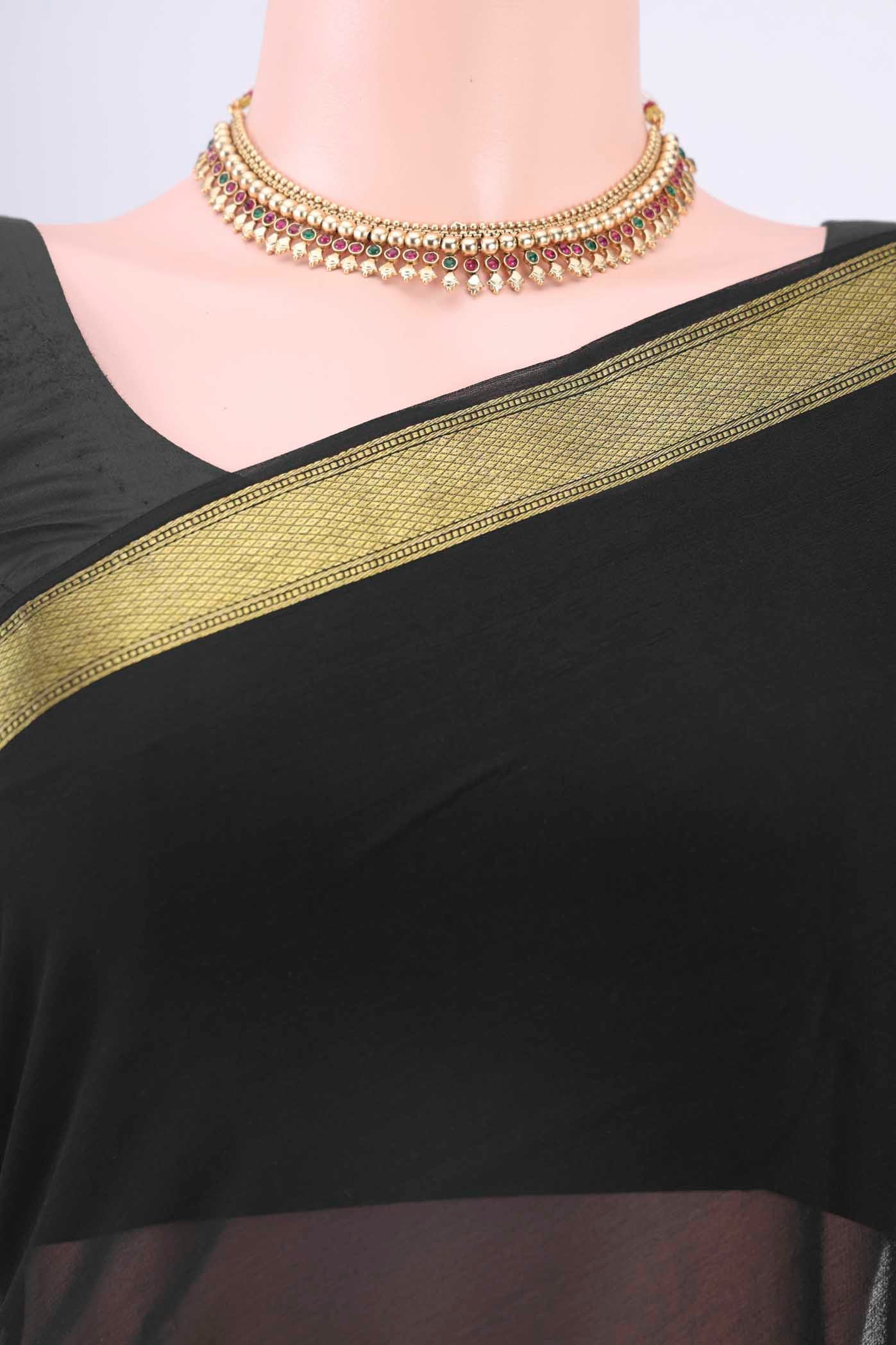 Black Mysore Georgette Saree - Image 2
