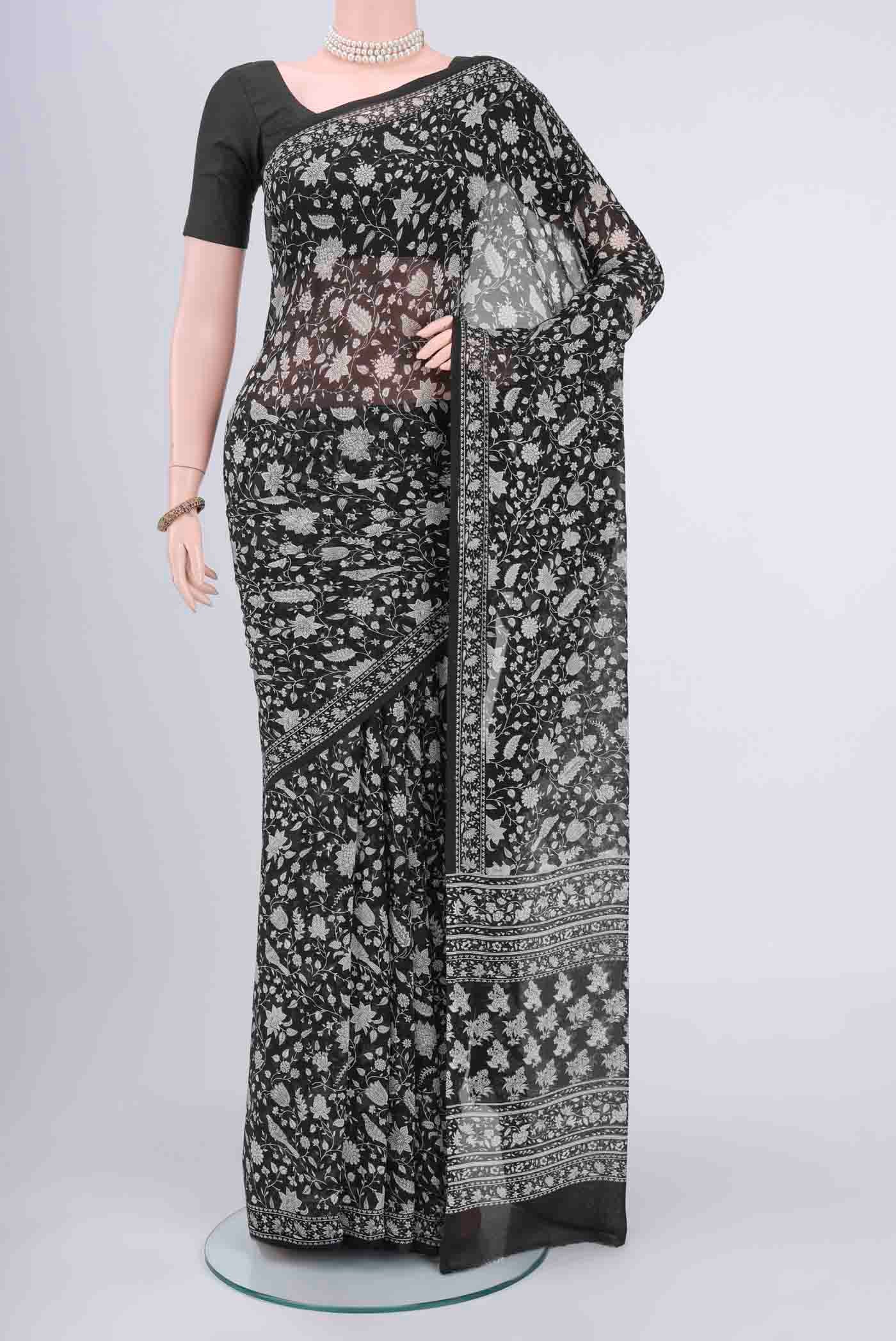 Black Mysore Crepe Saree