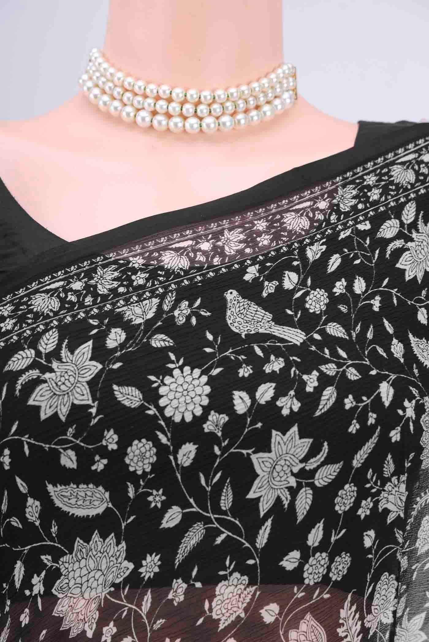 Black Mysore Crepe Saree - Image 2