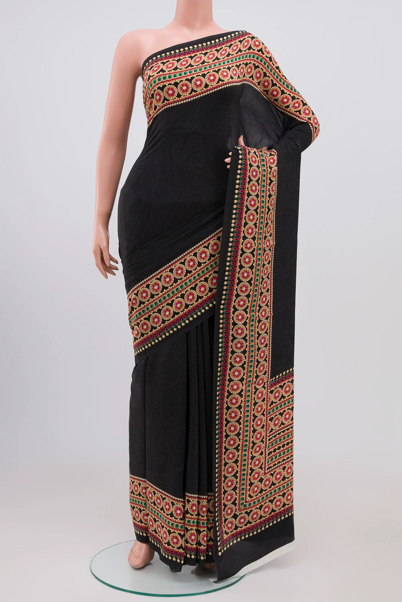 Black Mysore Crepe Saree