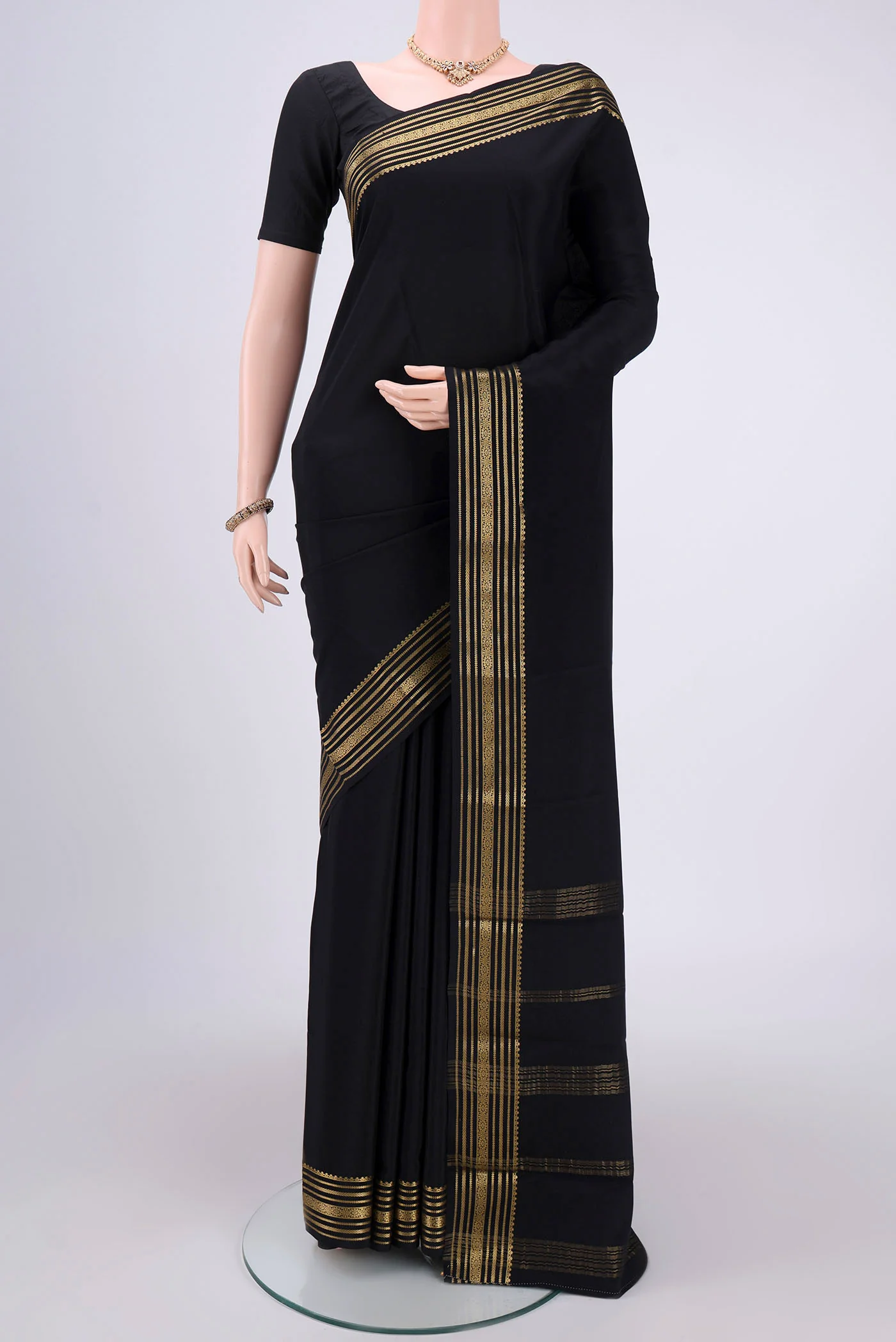 Black Mysore Crepe Saree