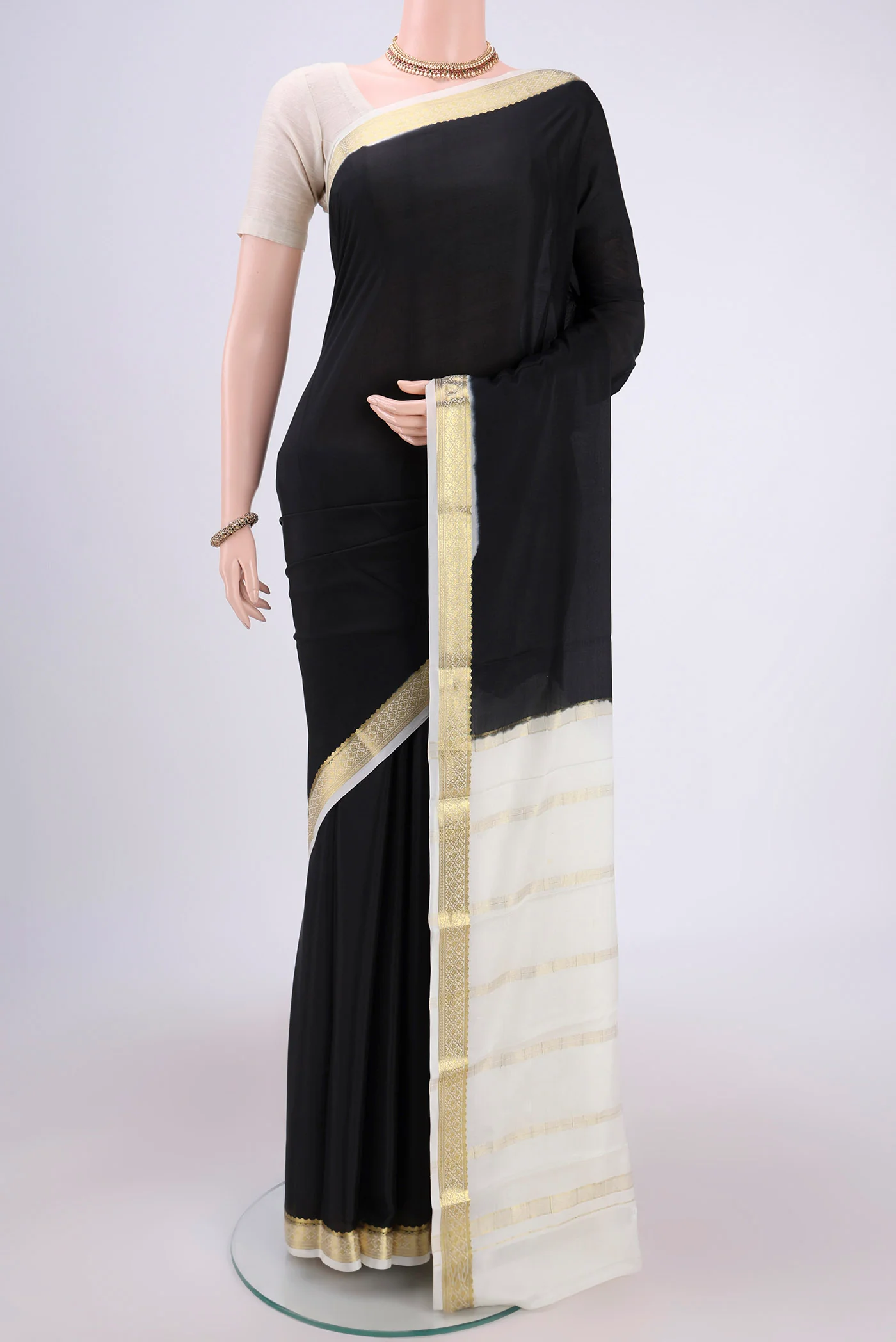 Black Mysore Crepe Saree
