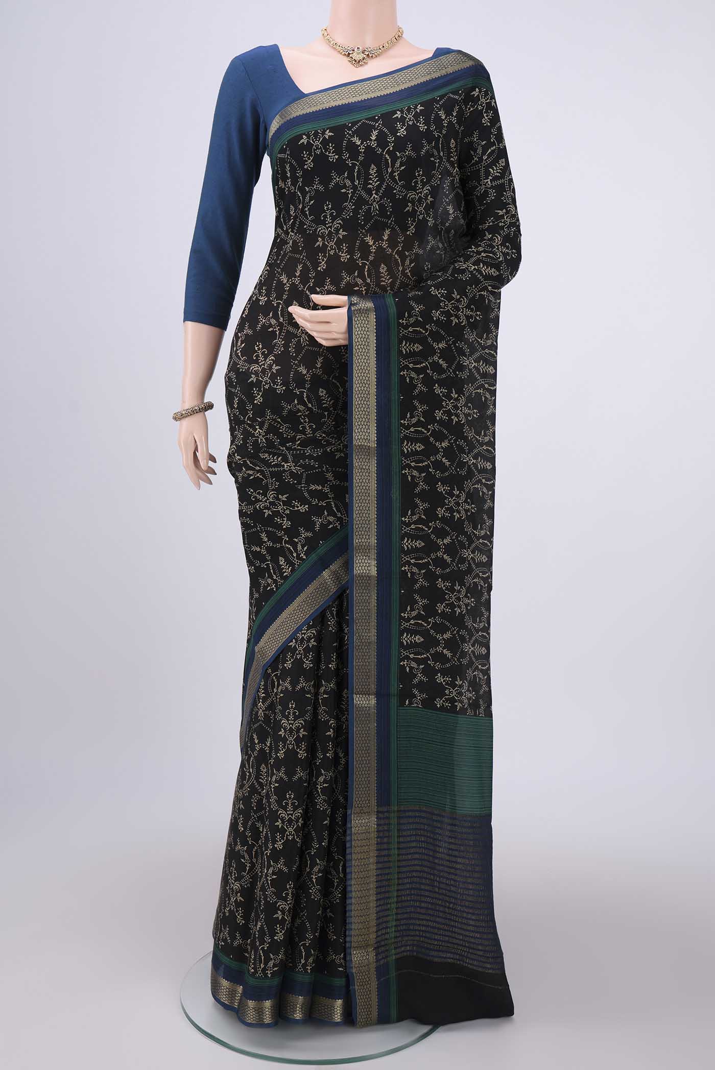 Black Mysore Crepe Saree