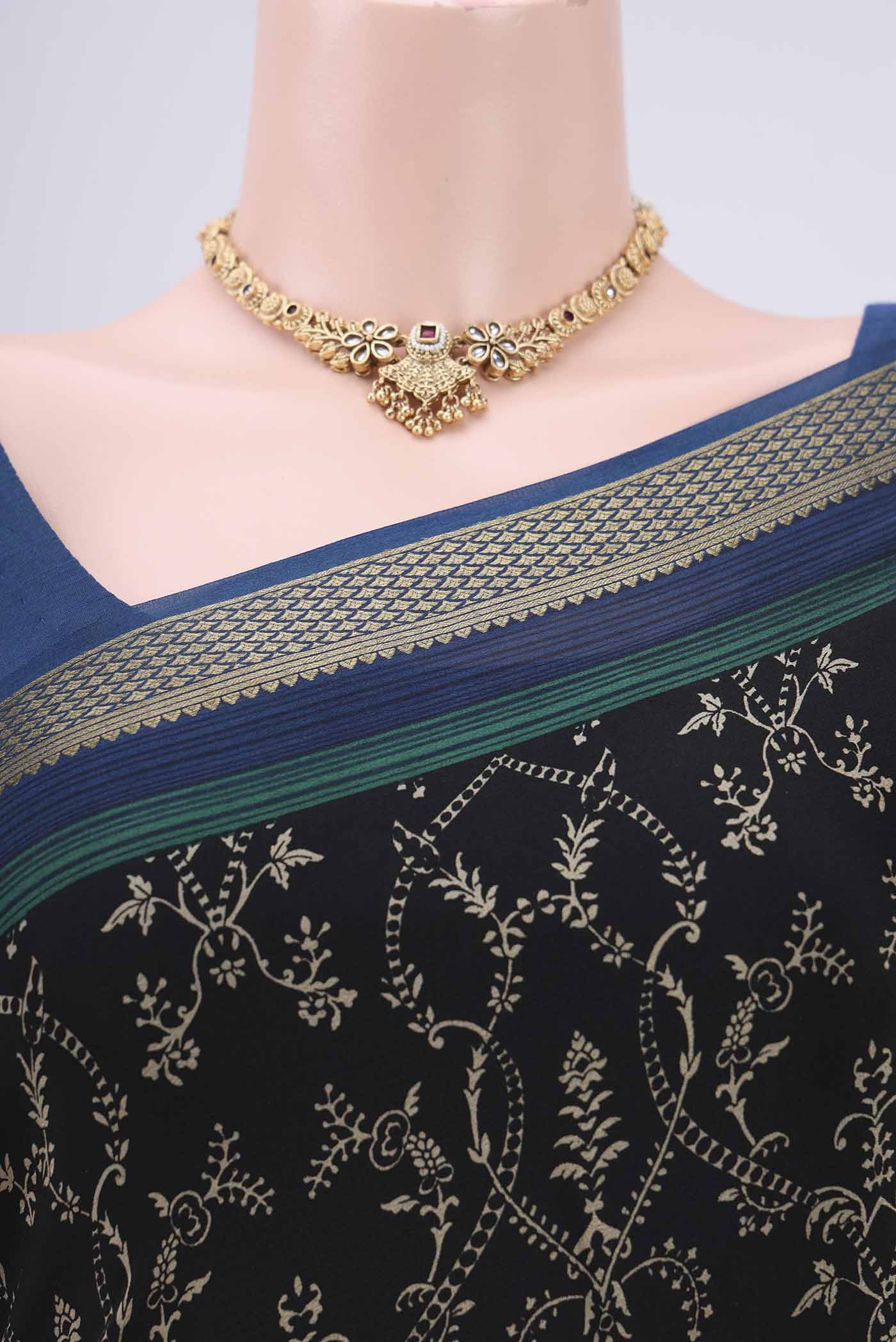 Black Mysore Crepe Saree - Image 2