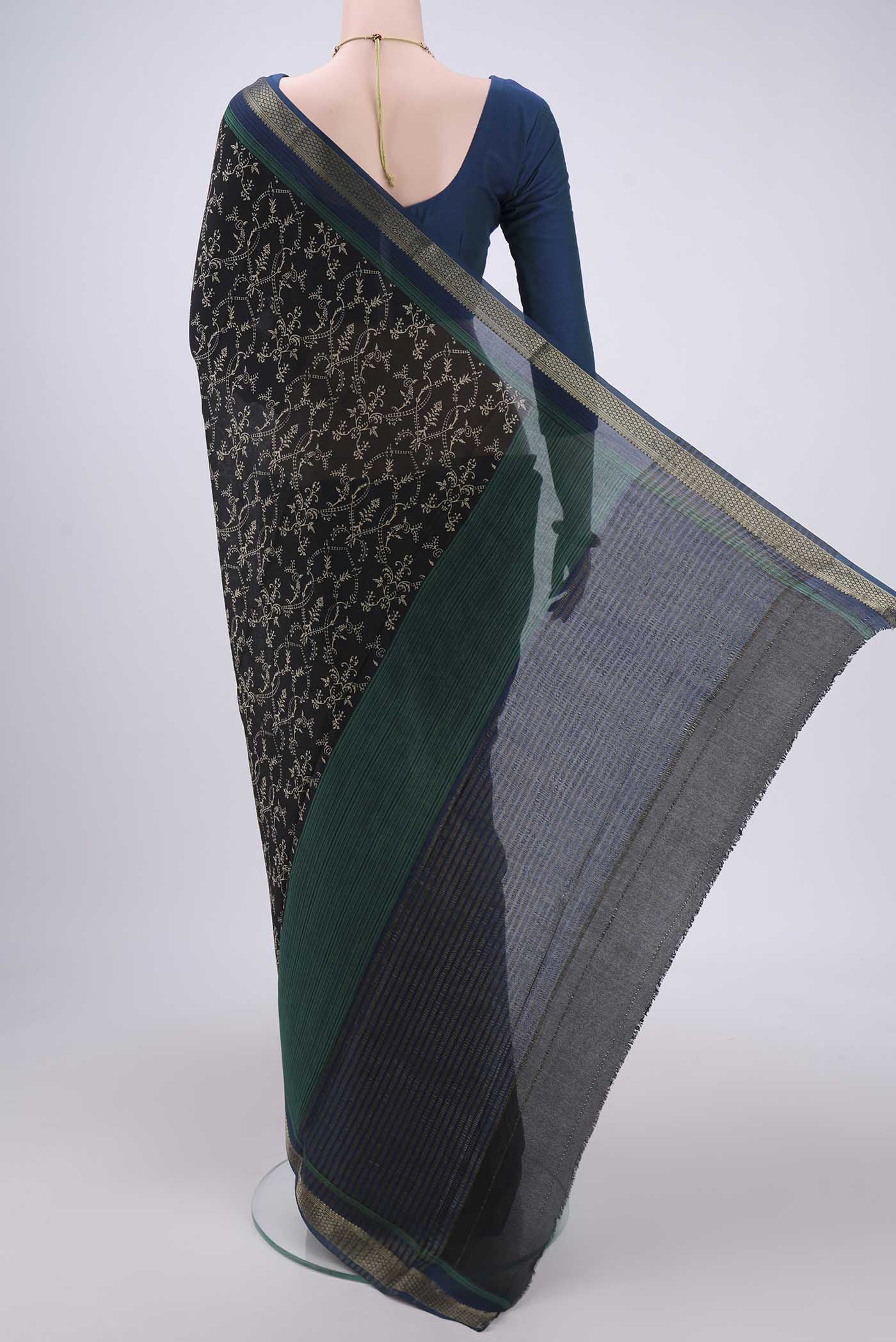 Black Mysore Crepe Saree - Image 3
