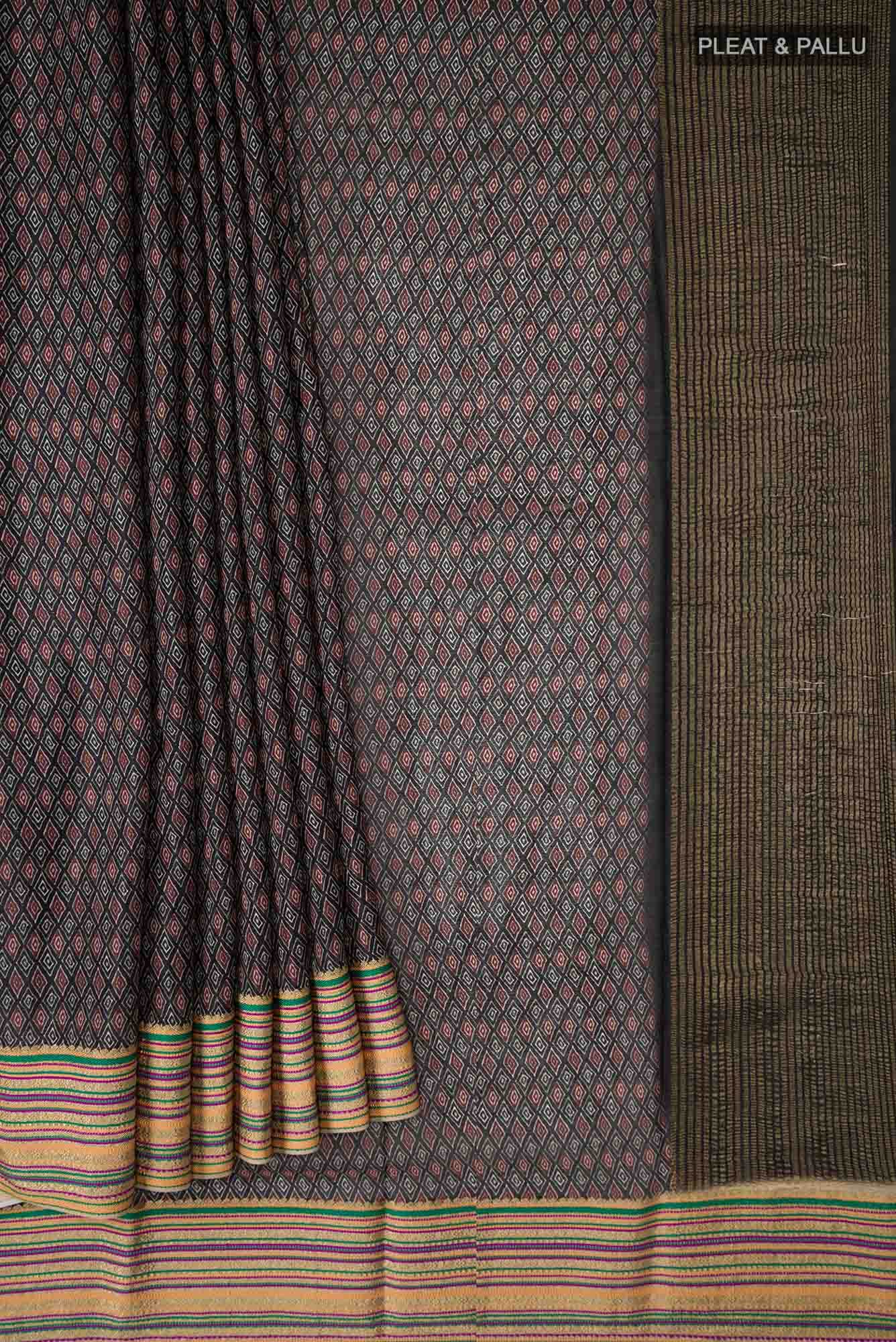 Black Mysore Crepe Saree - Image 2
