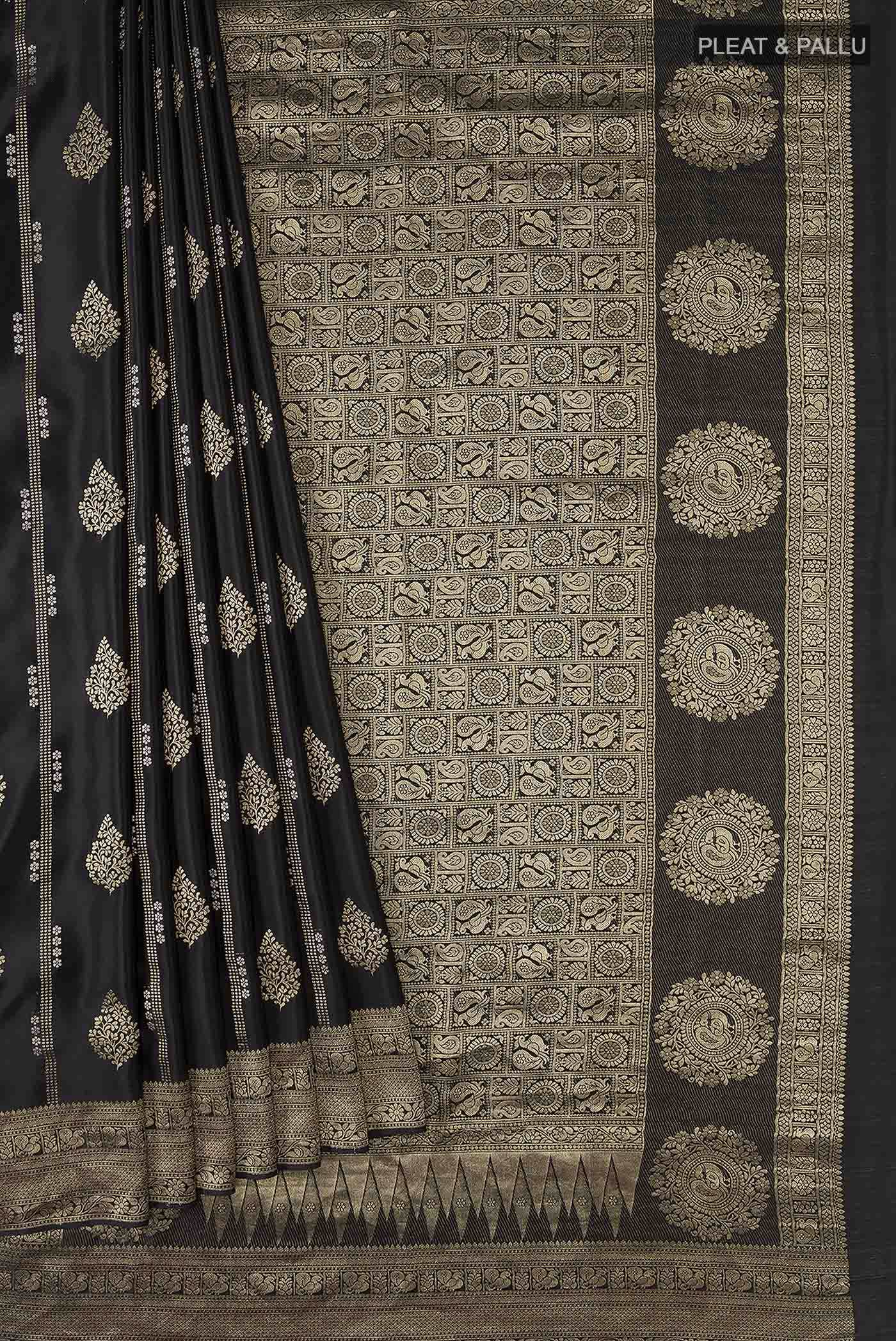 Black Mysore Crepe Saree - Image 2