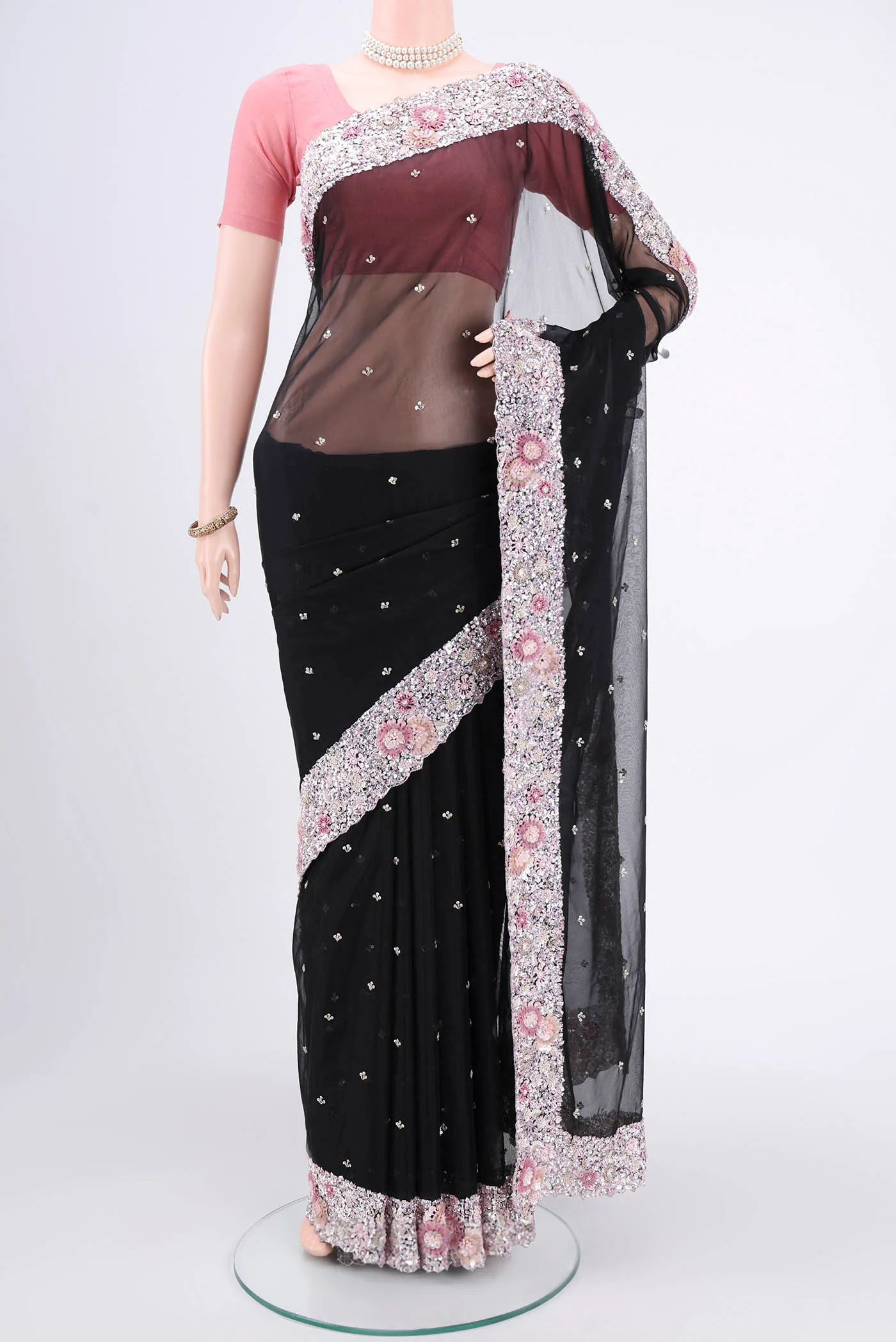Black Organza Silk Saree