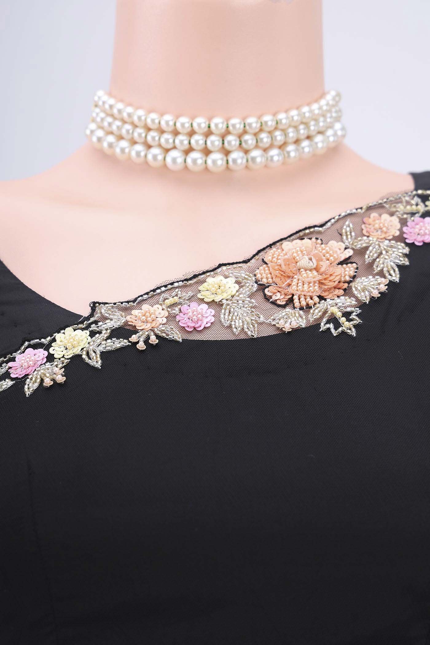 Black Blended Embroidery Net Saree - Image 2