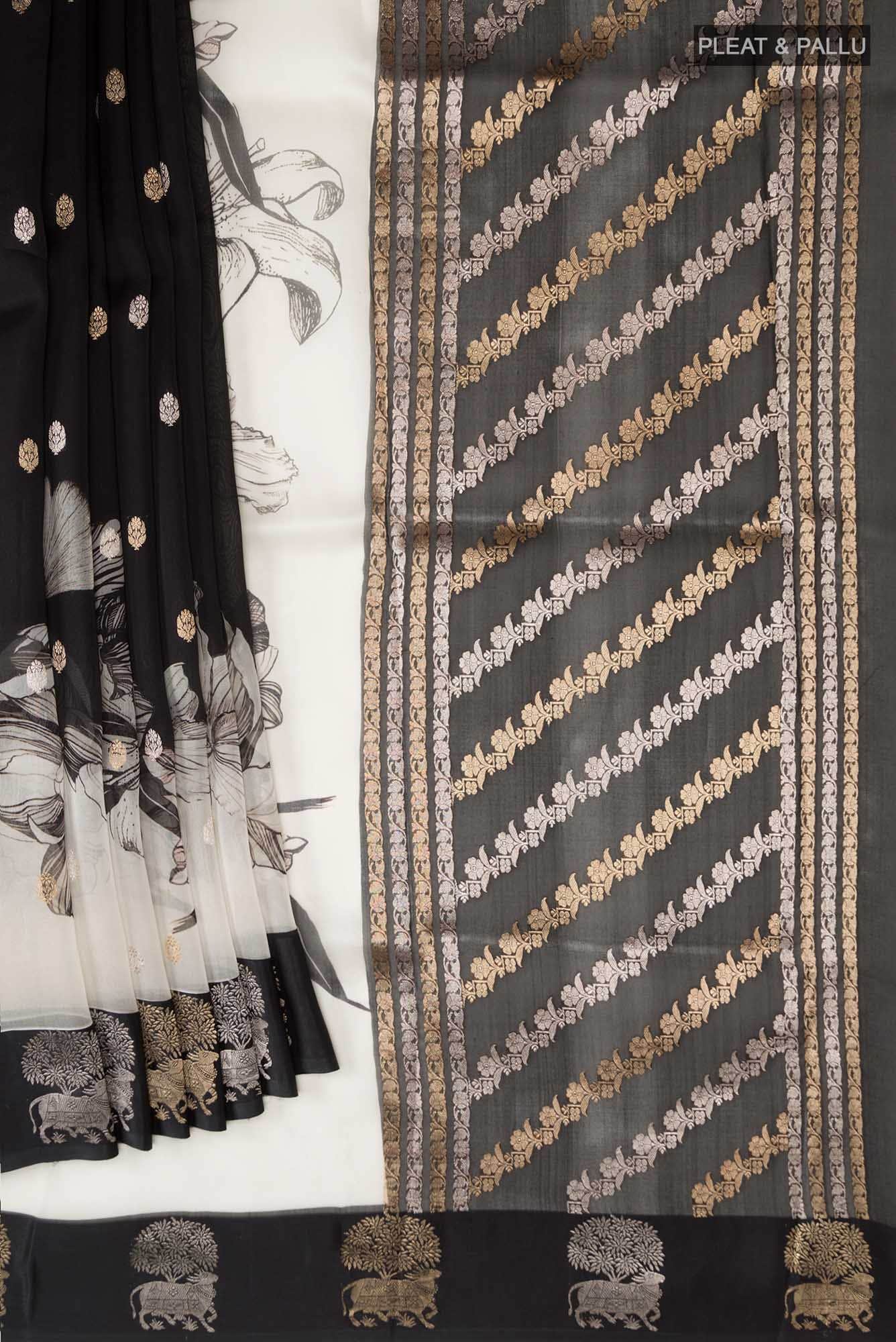 Black Organza Silk Saree - Image 2