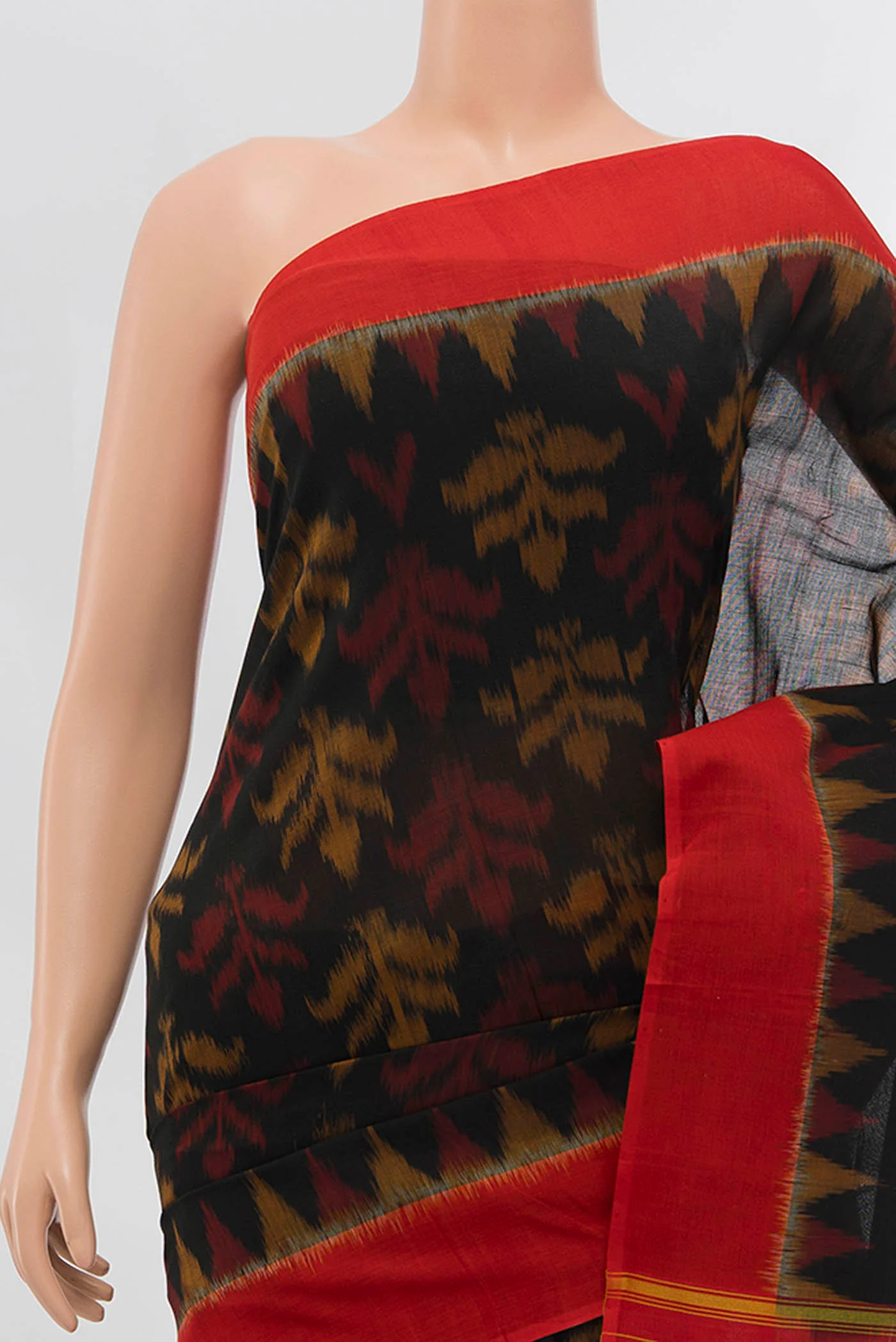 Black Pochampally Cotton Saree - Image 2