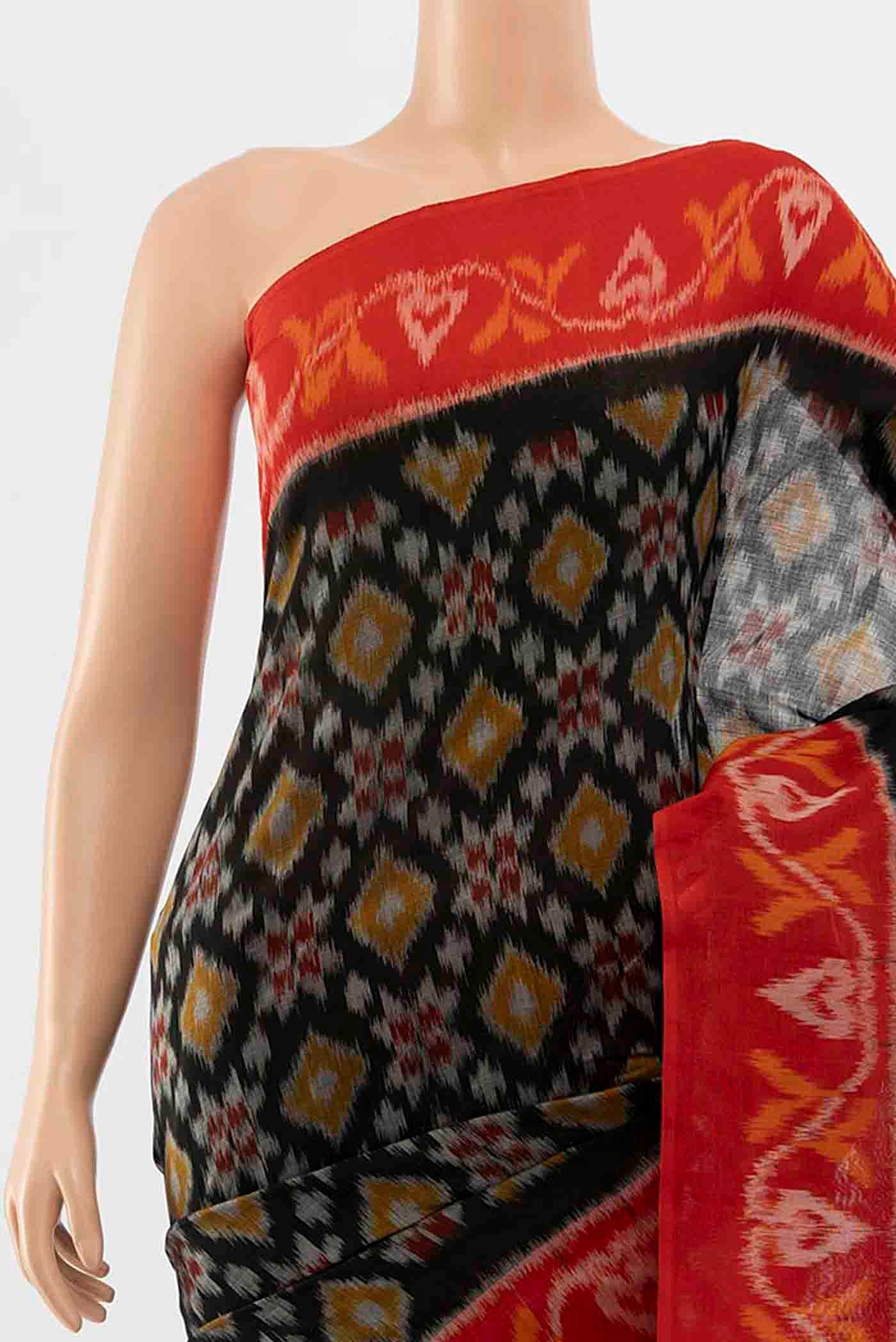 Black Pochampally Cotton Saree - Image 2
