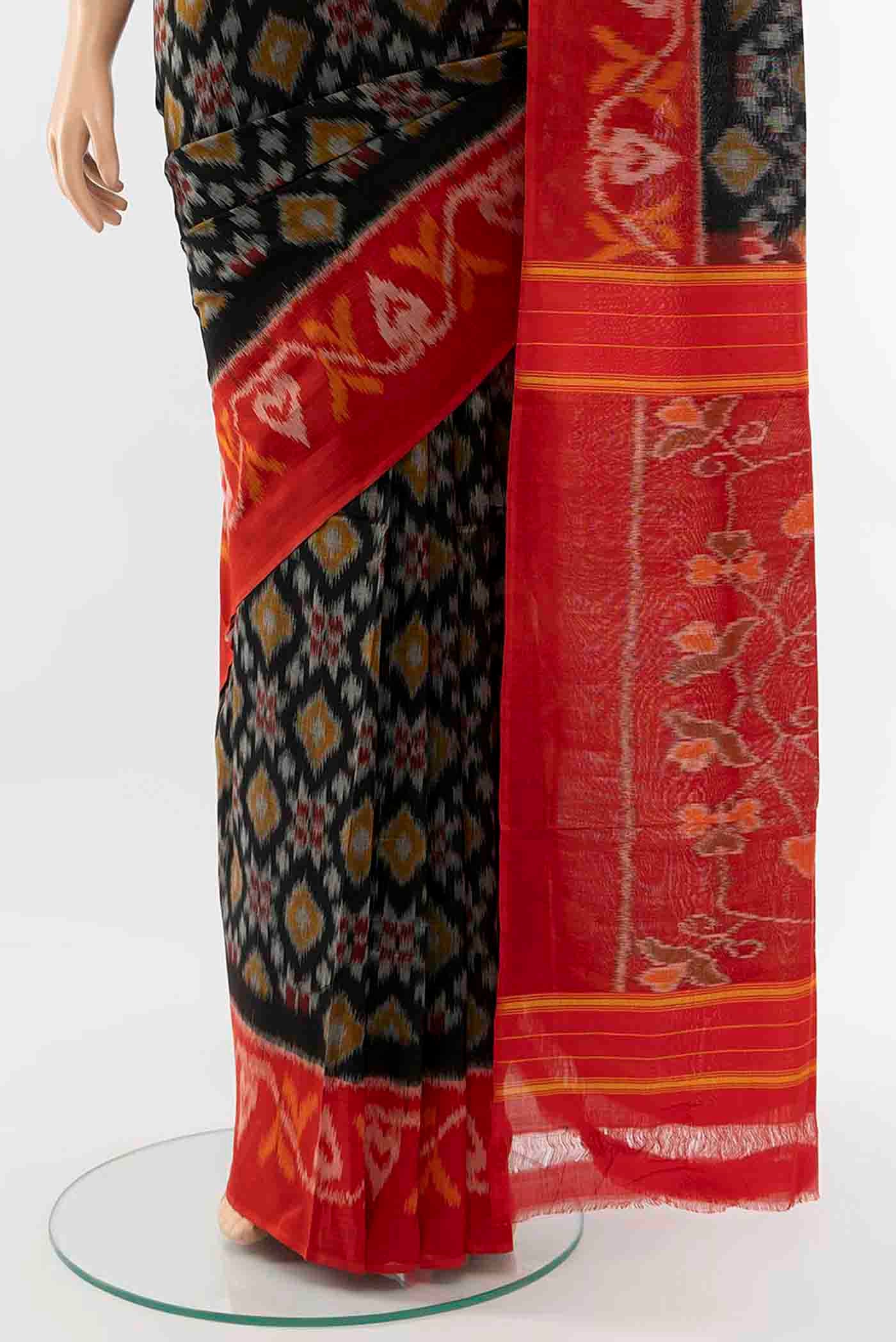 Black Pochampally Cotton Saree - Image 3