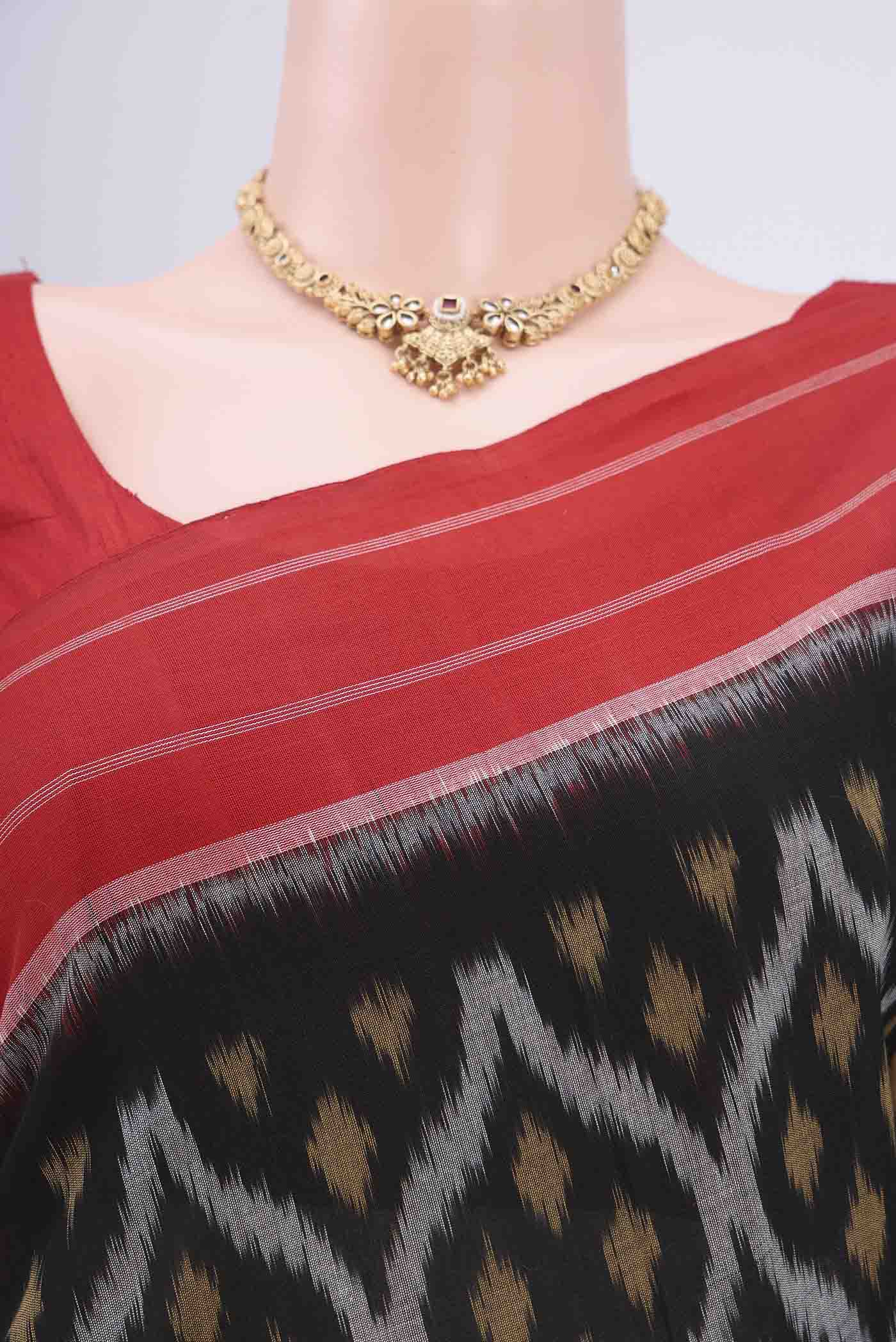 Black Pochampally Cotton Saree - Image 2