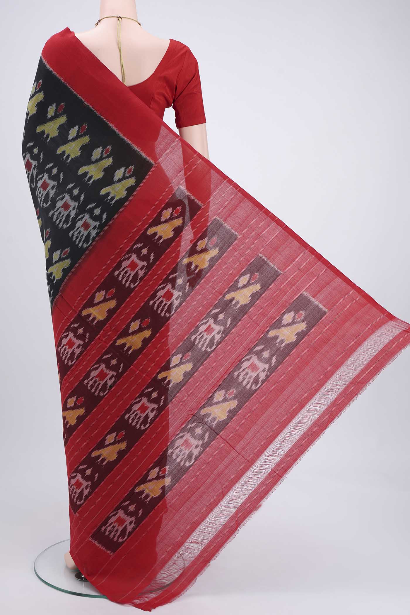 Black Pochampally Cotton Saree - Image 3