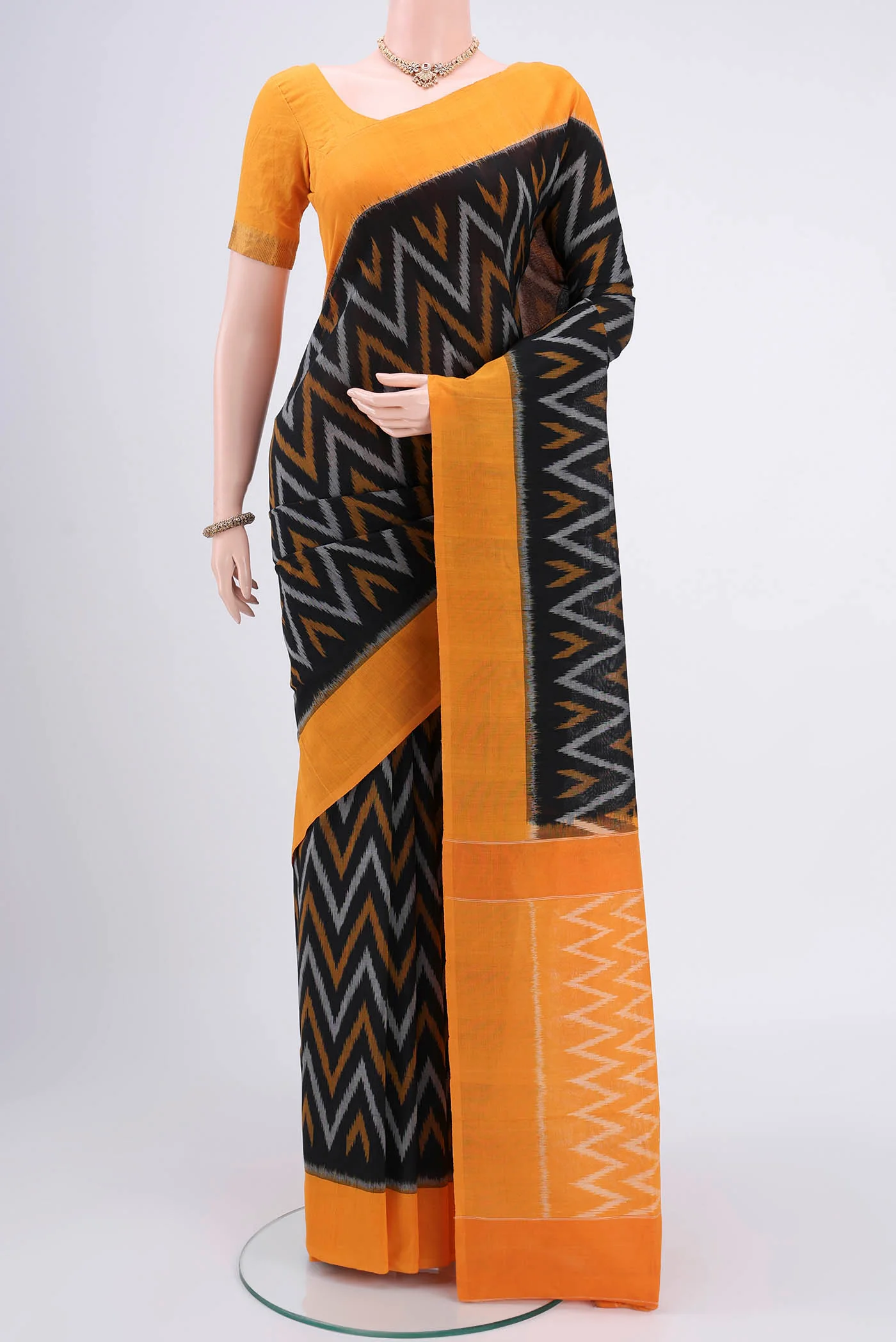 Black Pochampally Cotton Saree
