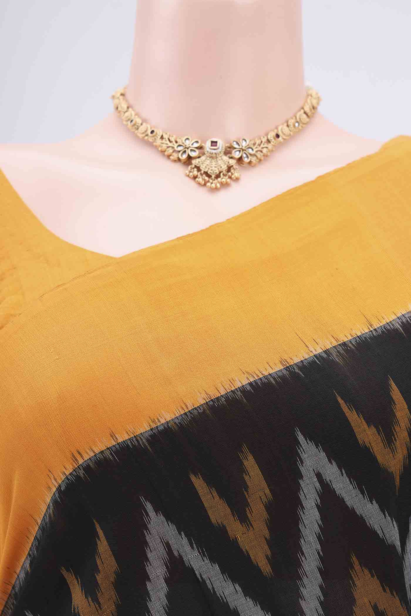 Black Pochampally Cotton Saree - Image 2