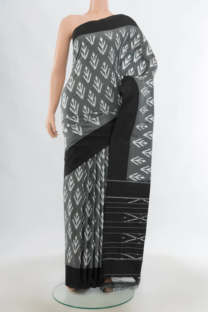 Davys Grey Pochampally Silk Saree