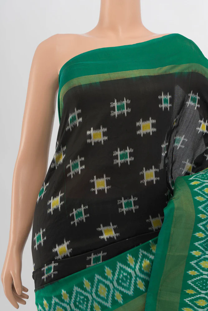 Black Pochampally Silk Saree - Image 2