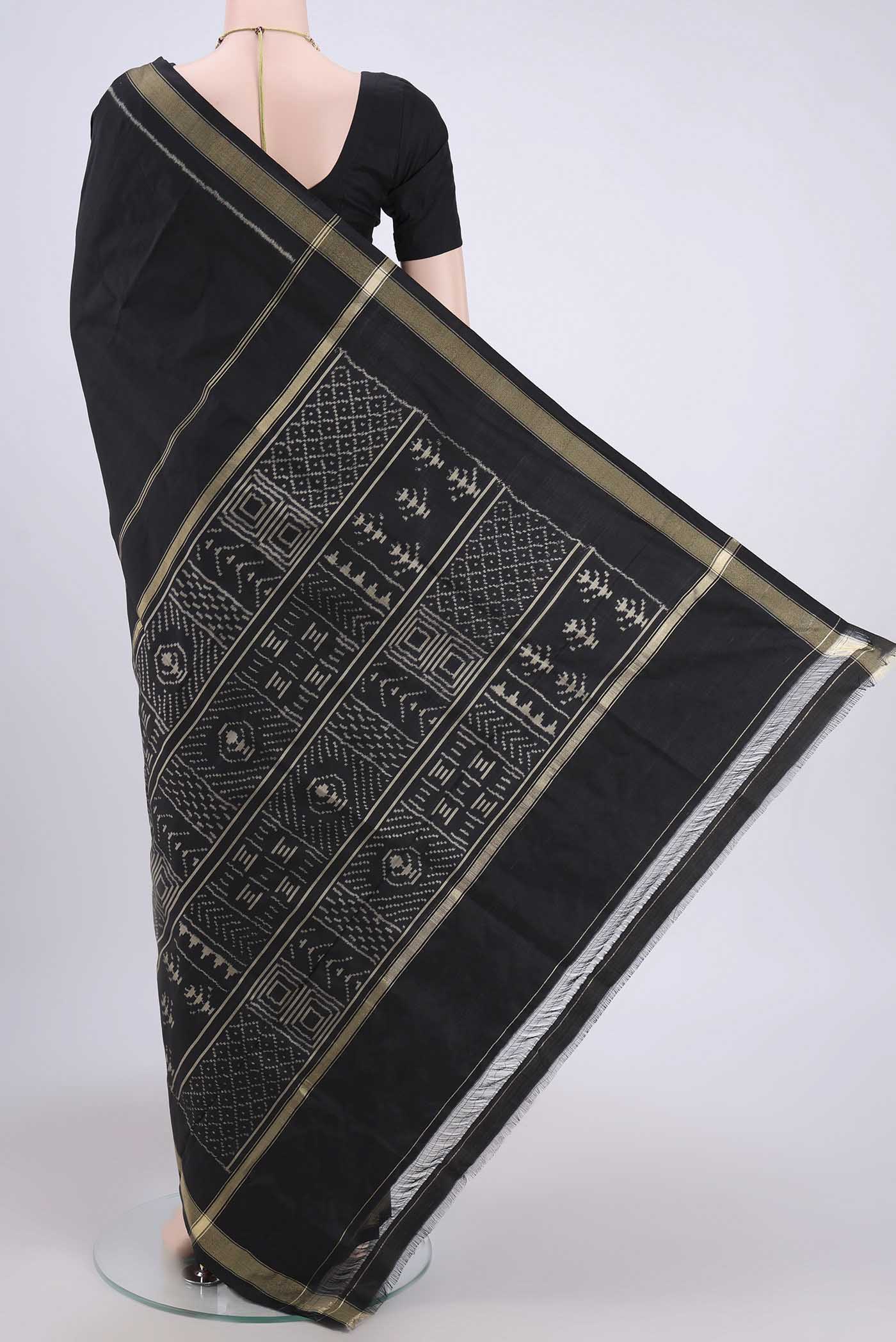 Black Pochampally Silk Saree - Image 3