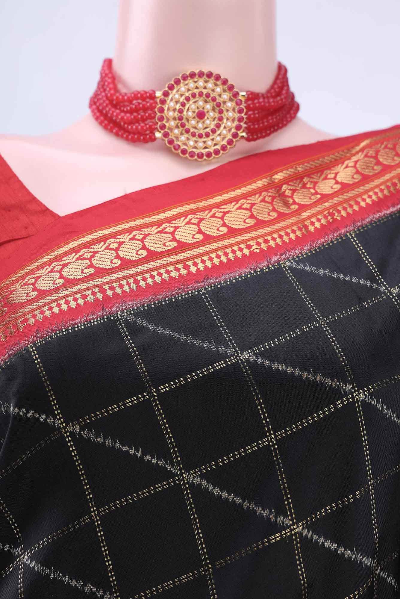 Black Pochampally Silk Saree - Image 3