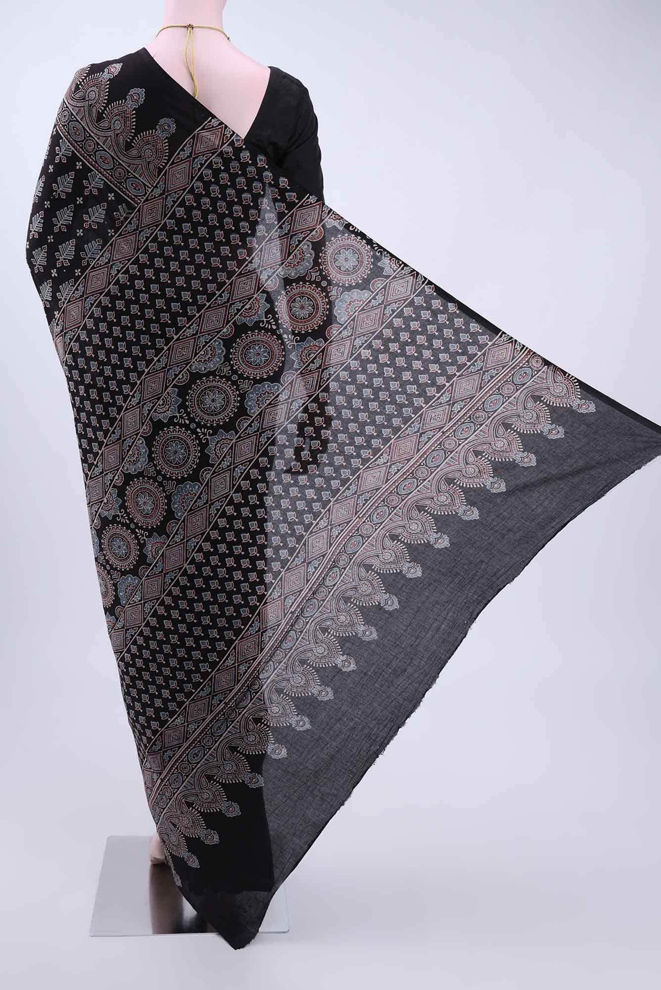 Black Printed Cotton Saree - Image 2