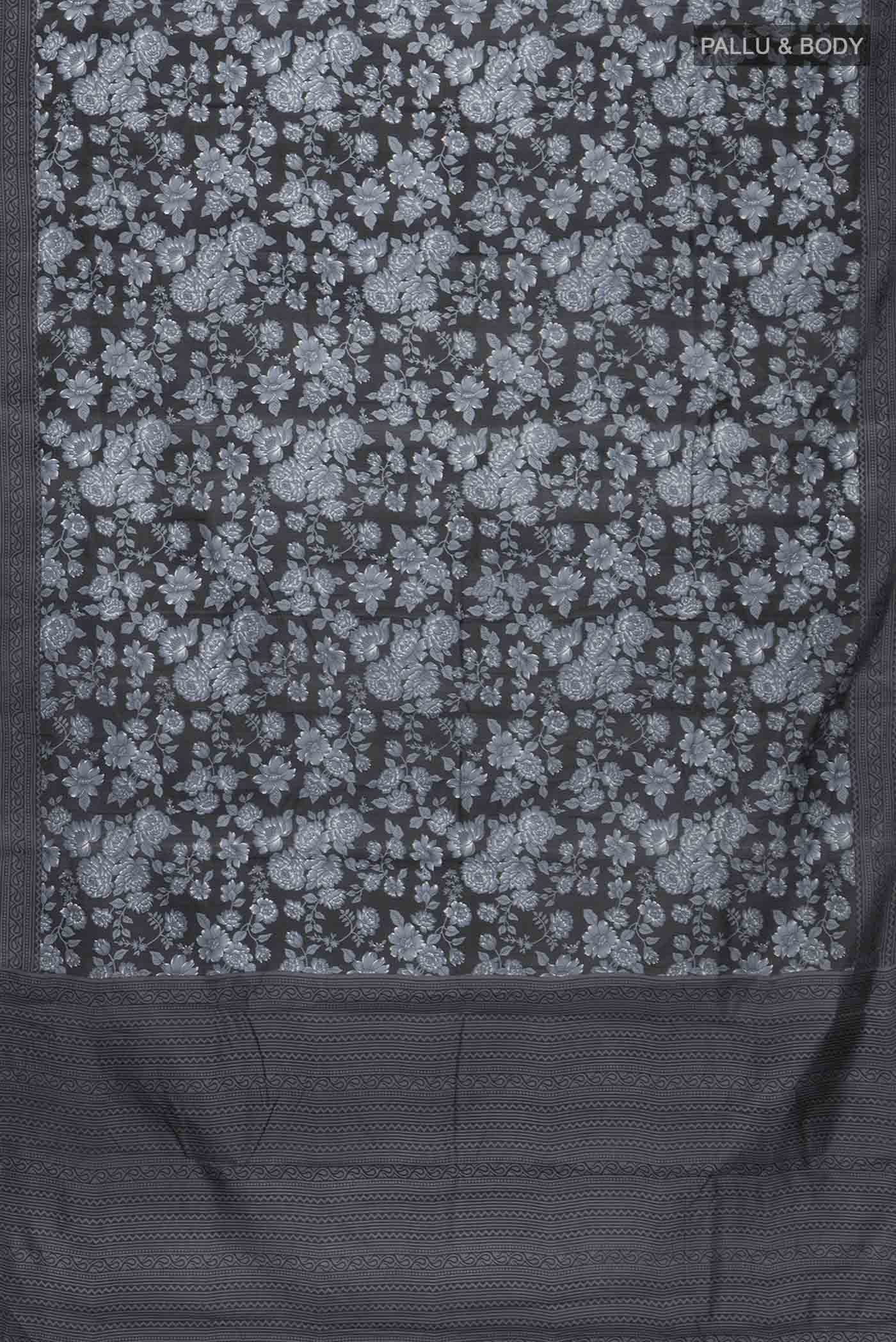 Black Printed Silk Saree - Image 3