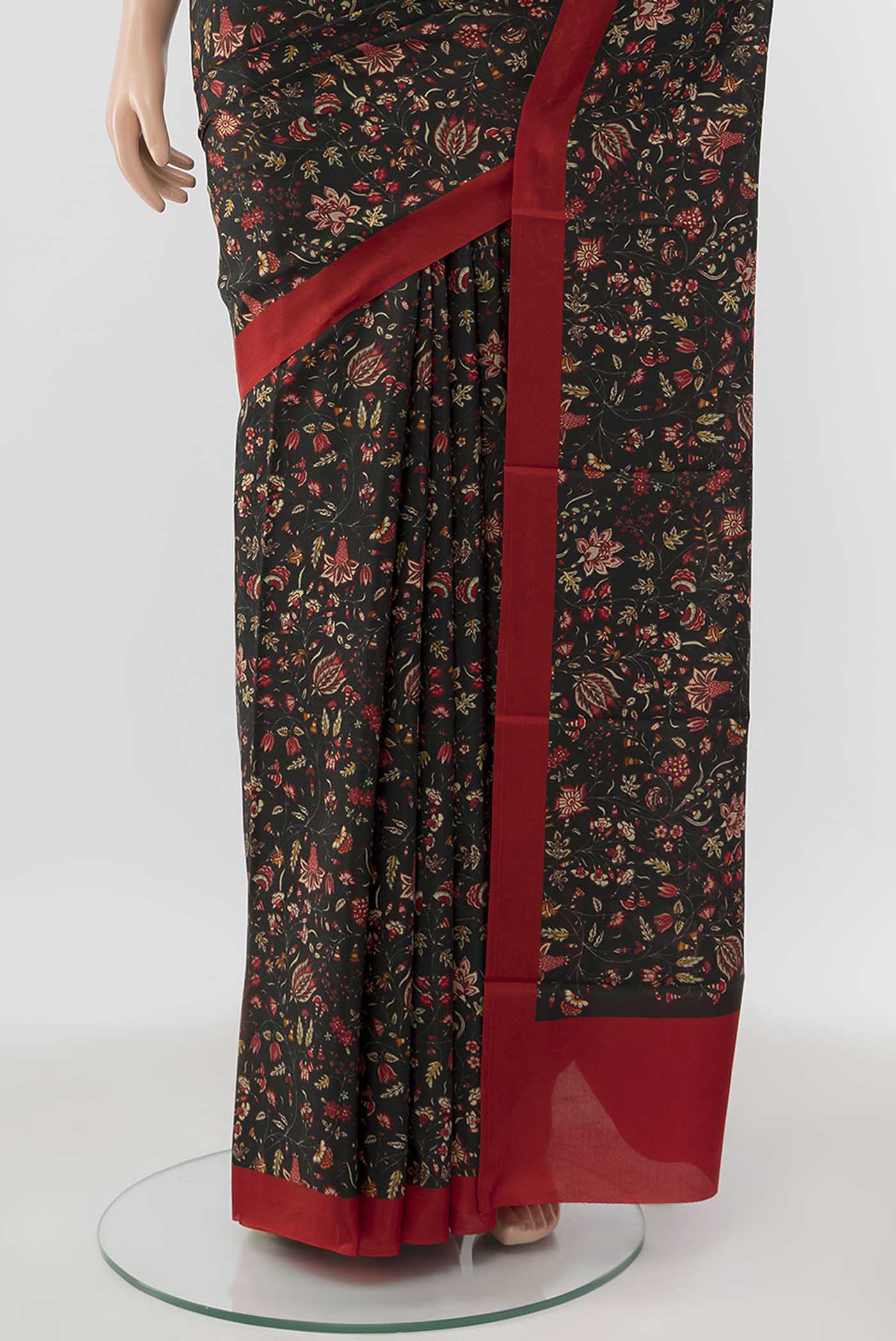 Black Printed Silk Saree - Image 3