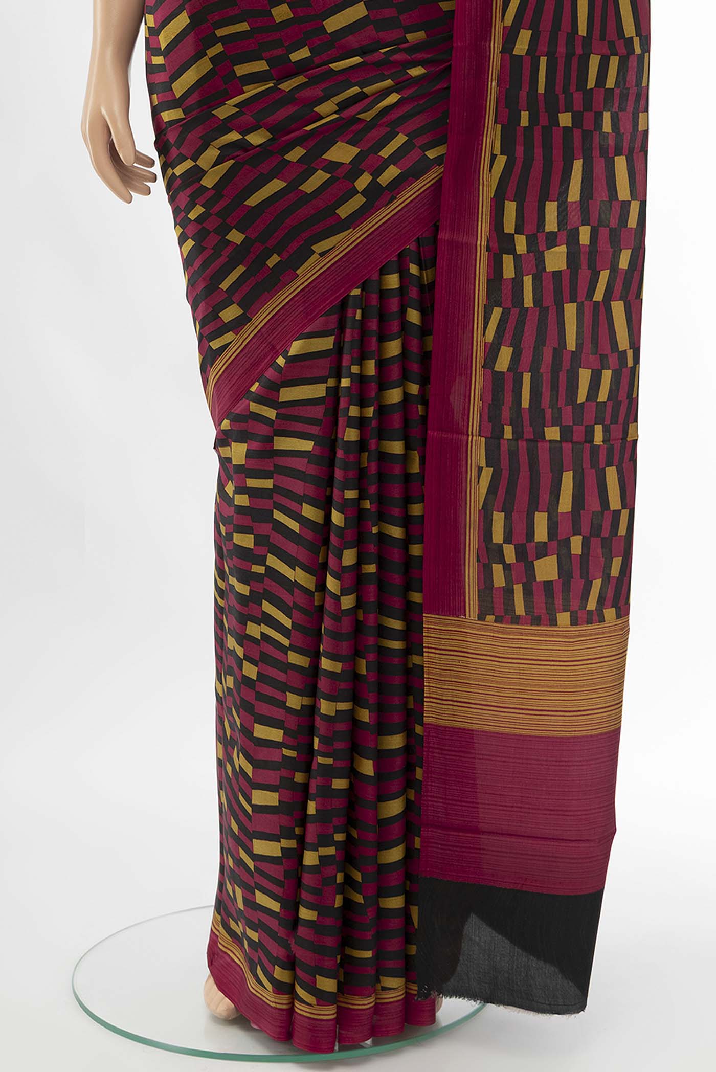 Black Printed Silk Saree - Image 3